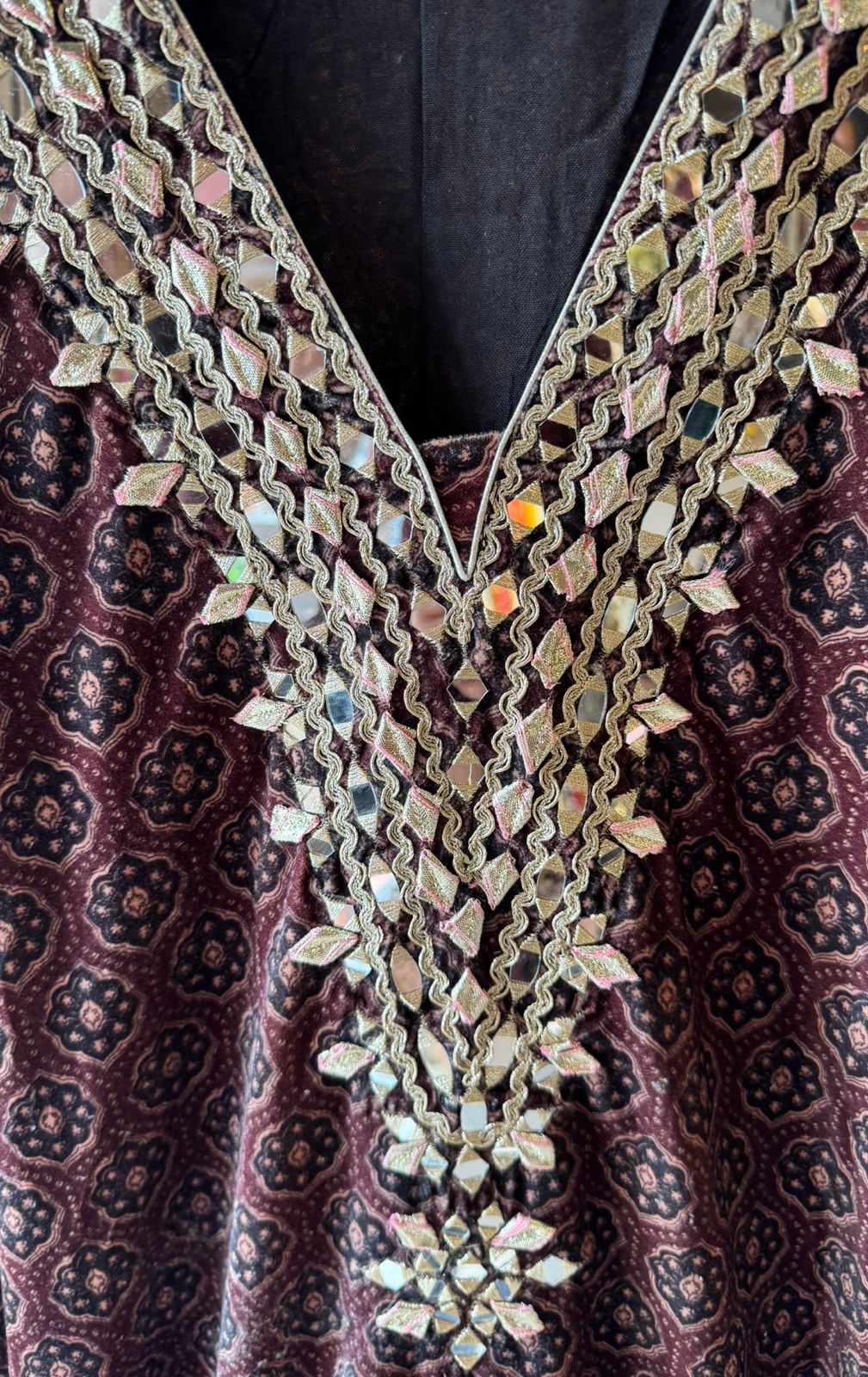velvet long Stitched set