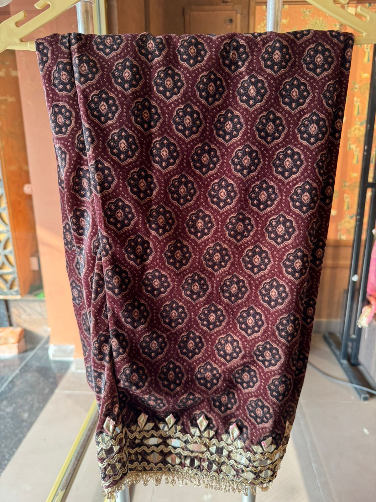 velvet long Stitched set