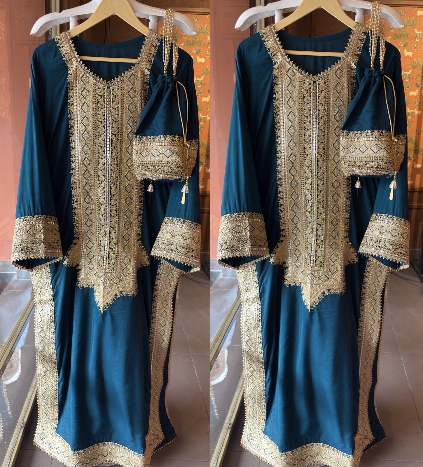 Traditional embroidered kurta set