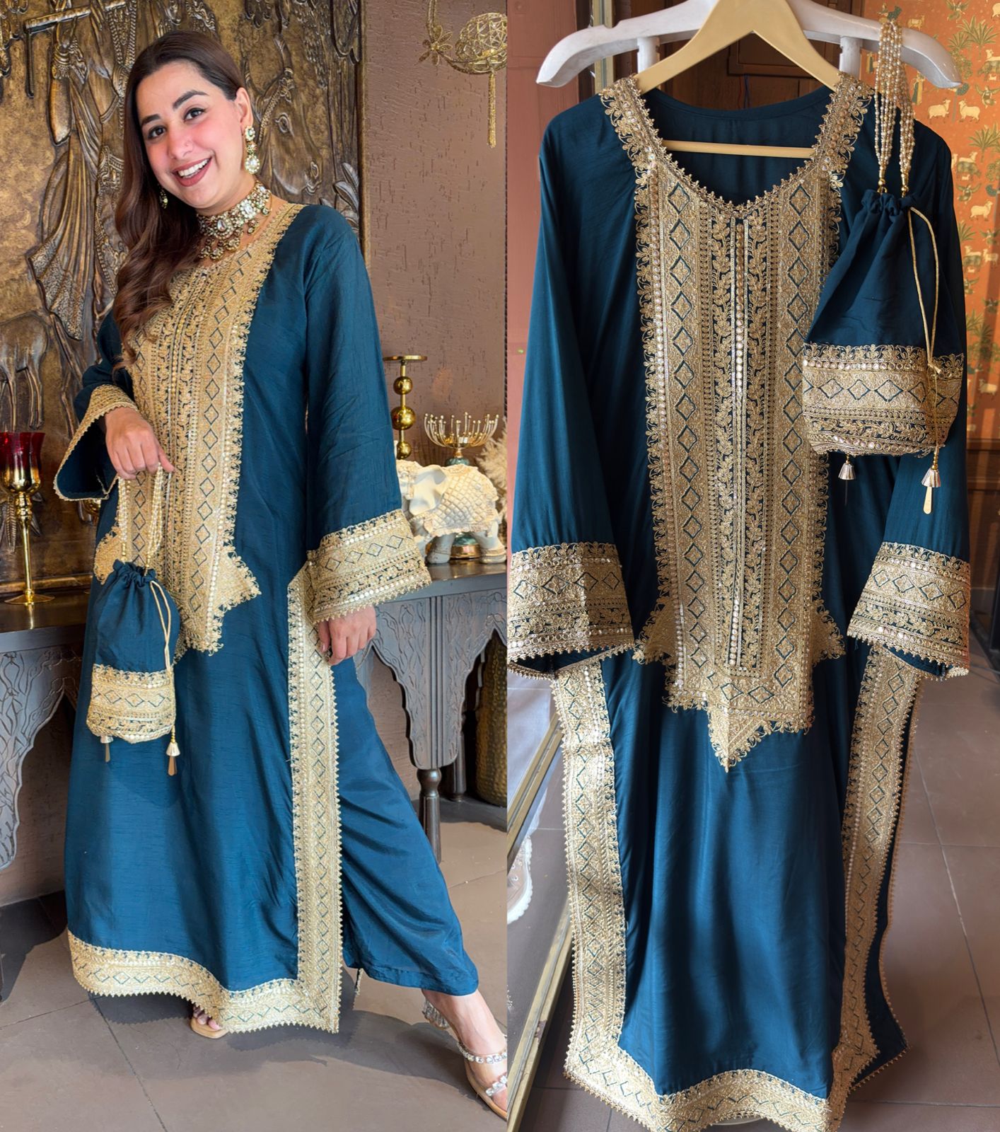 Traditional embroidered kurta set
