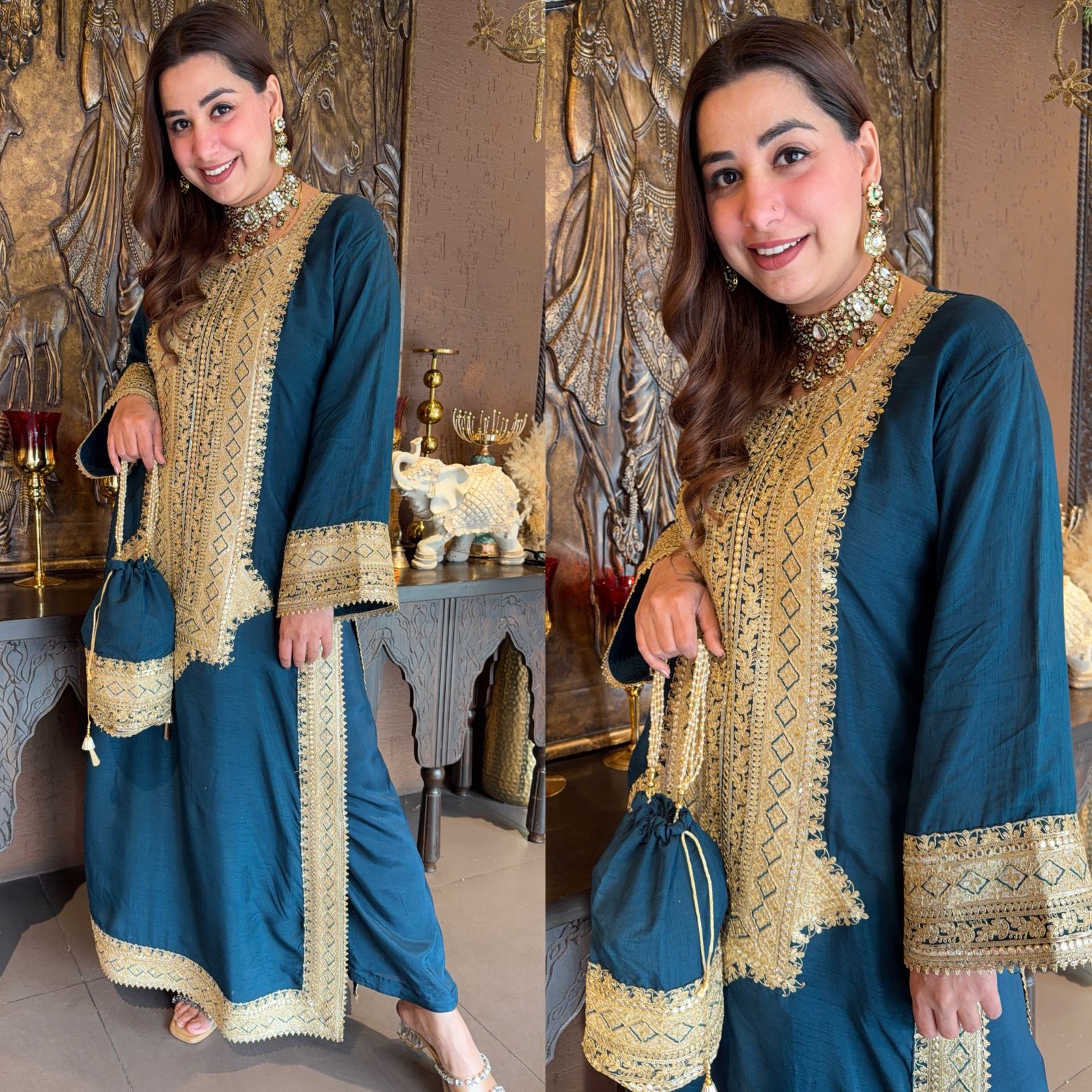 Traditional embroidered kurta set