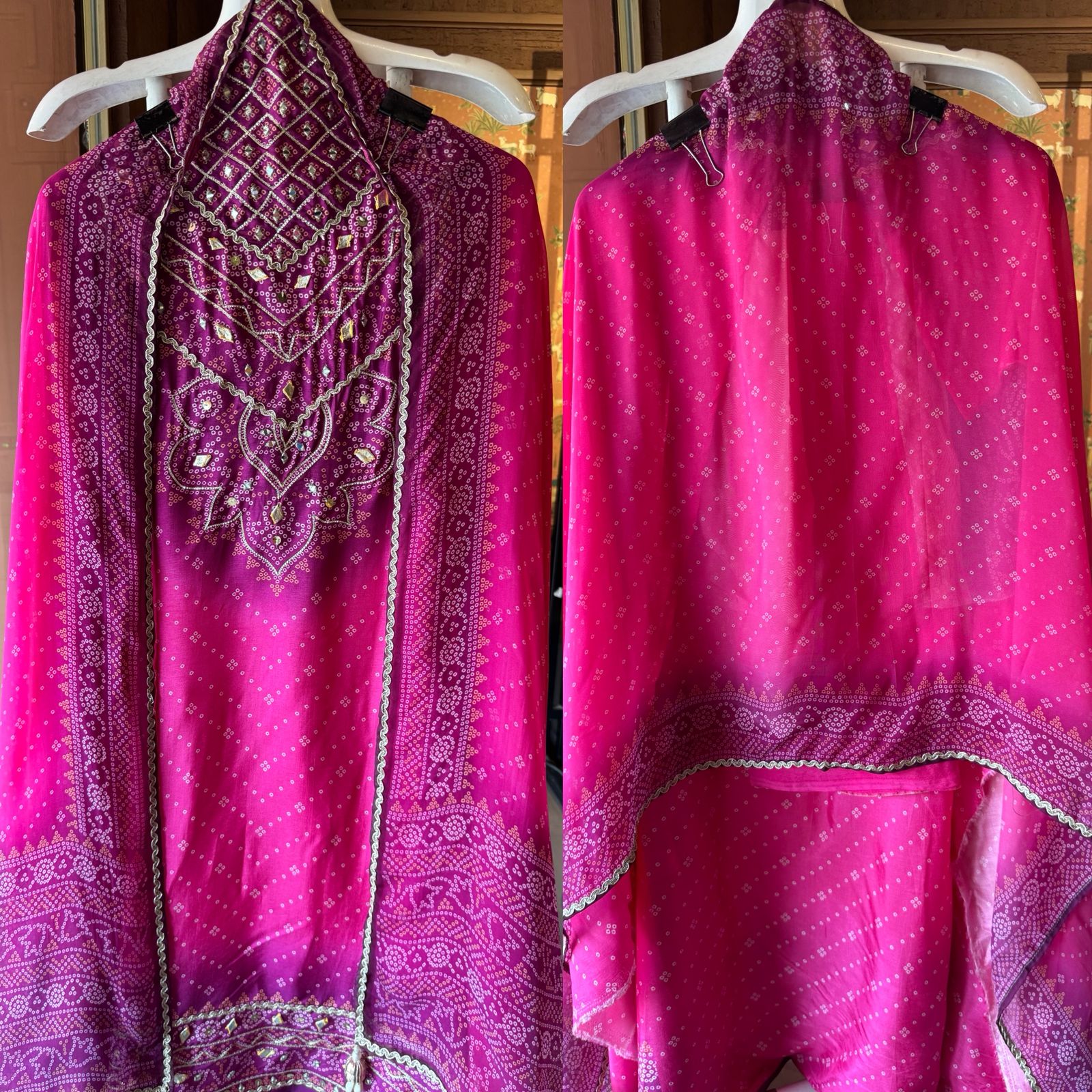 Rani Pink Bandhani Silk Unstitched Suit