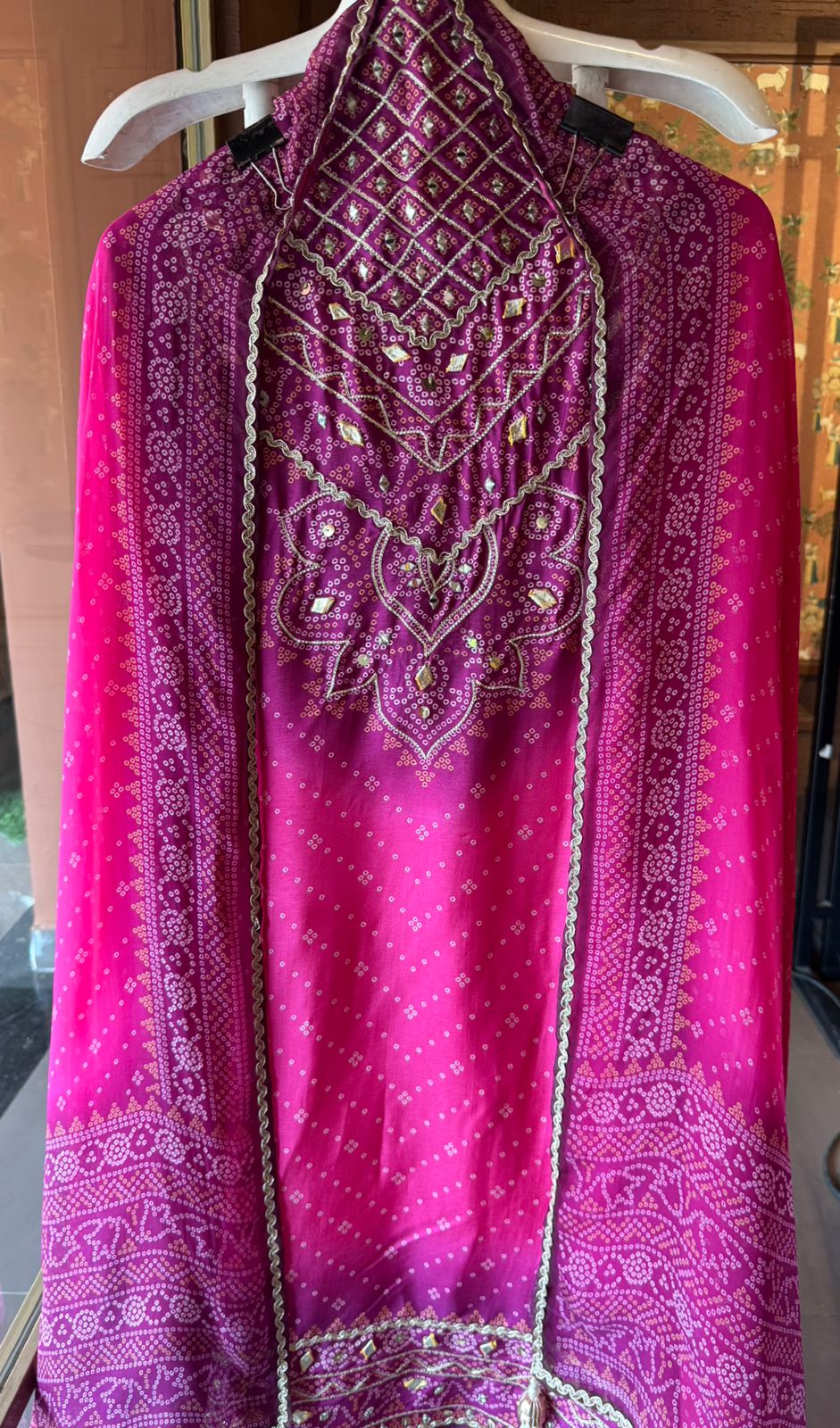 Rani Pink Bandhani Silk Unstitched Suit