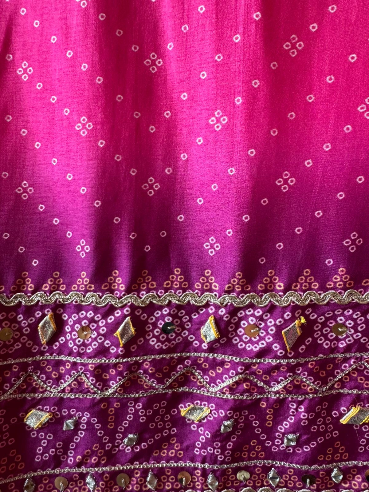 Rani Pink Bandhani Silk Unstitched Suit