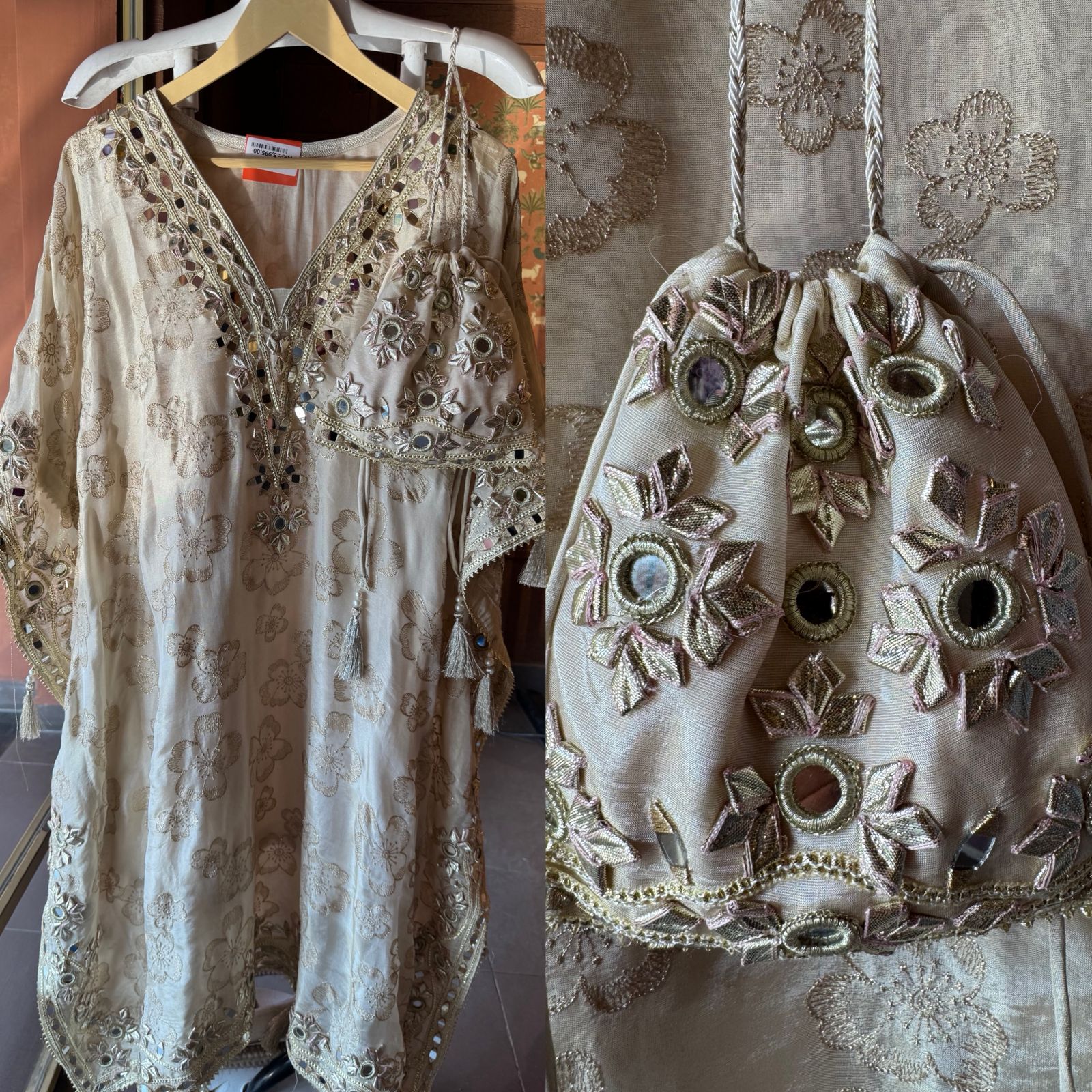 Ivory Embroidered Kaftan Set