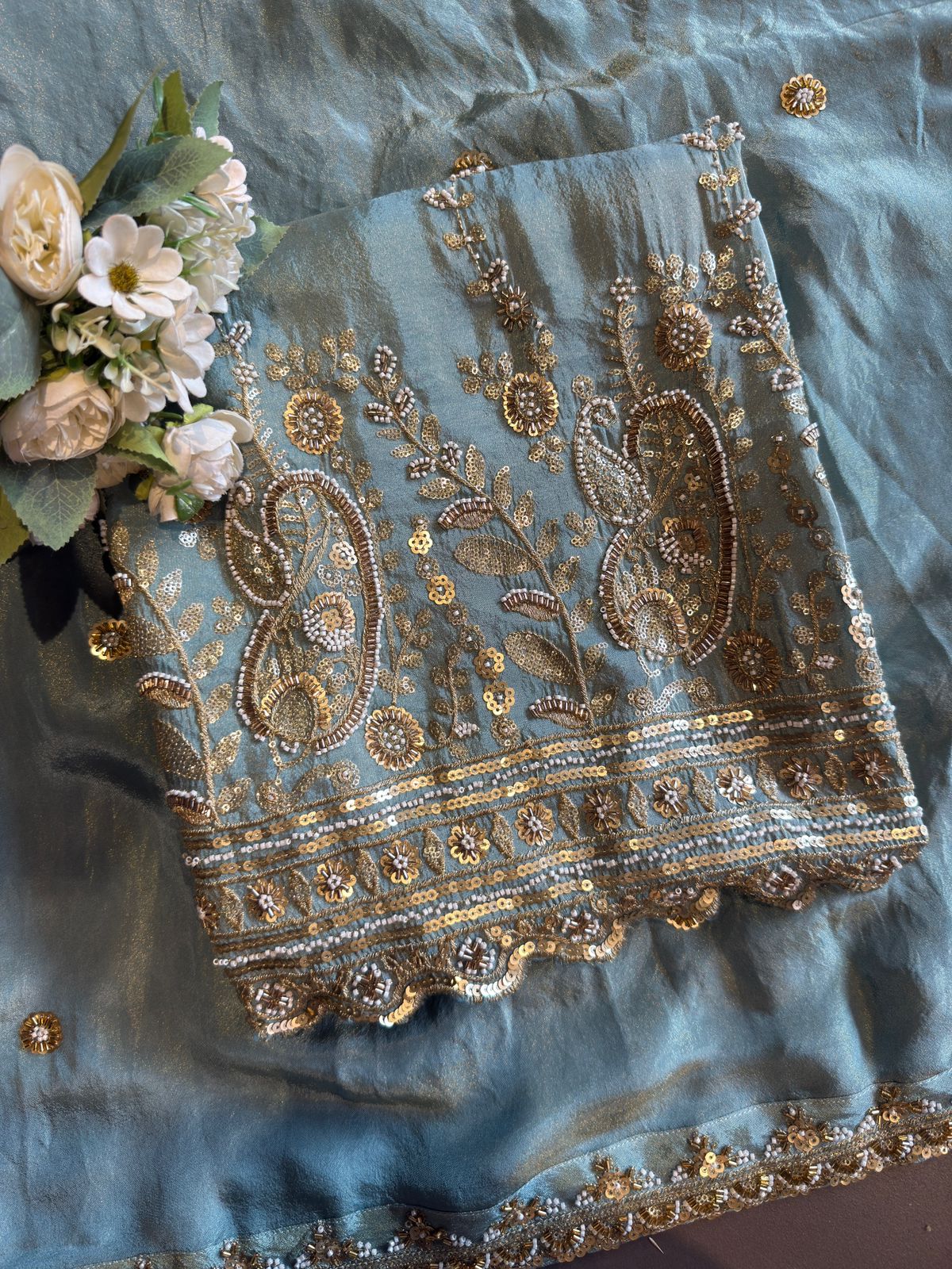 Beautiful Soft sea-green tissue Suit