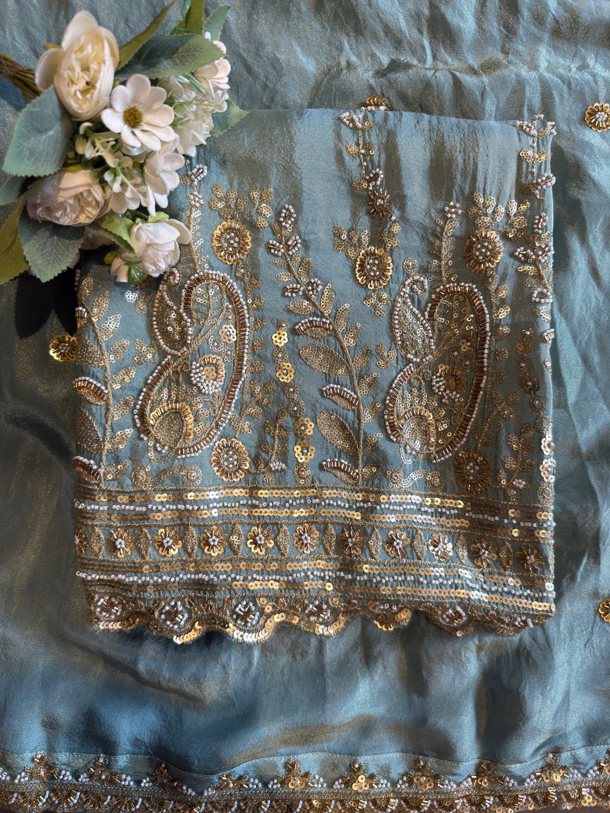 Beautiful Soft sea-green tissue Suit