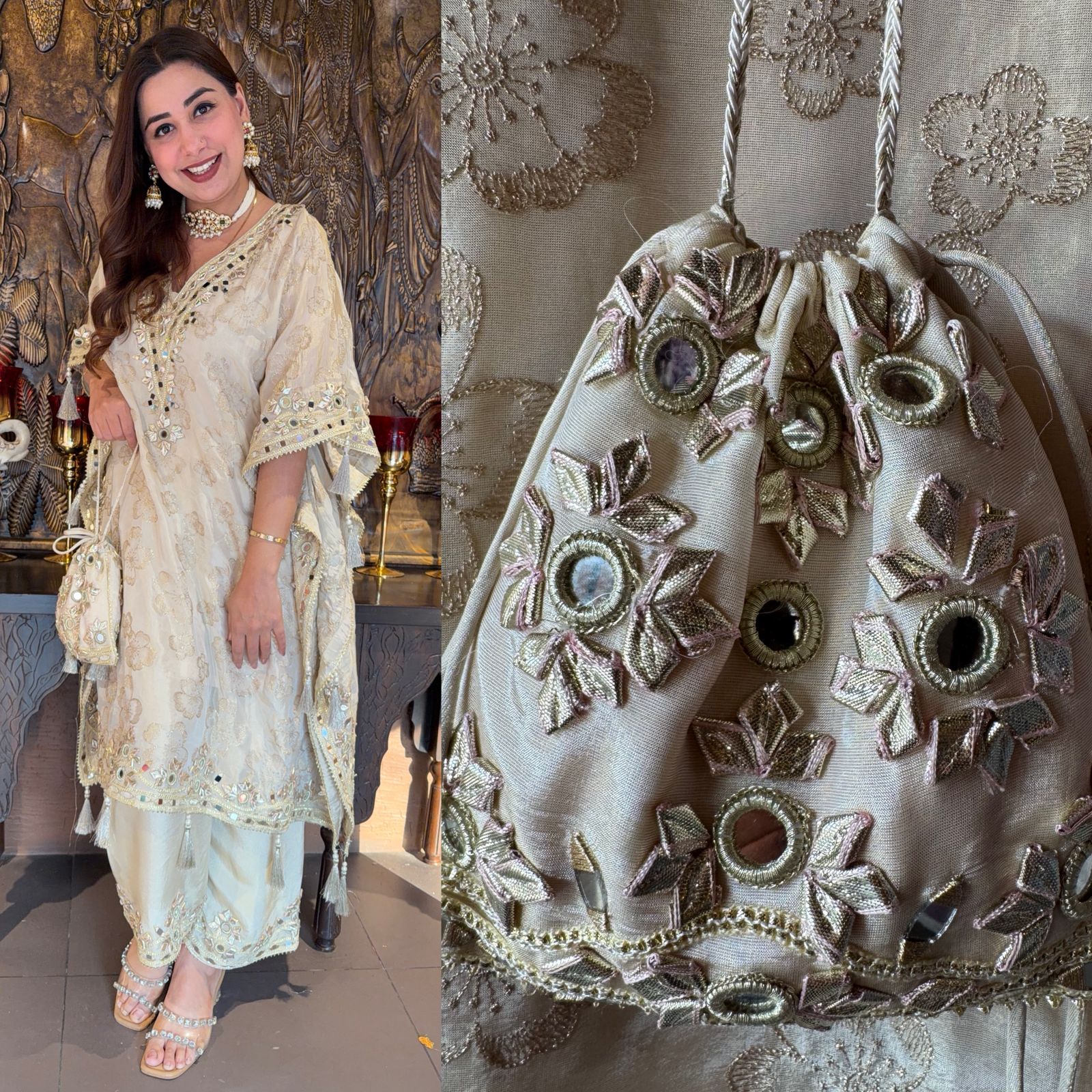 Ivory Embroidered Kaftan Set