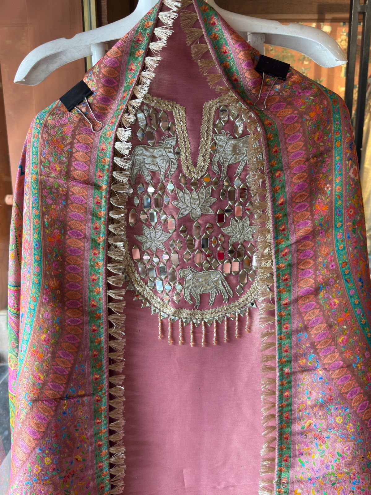 Royal Kashmiri Mirror-Work Unstitched Suit