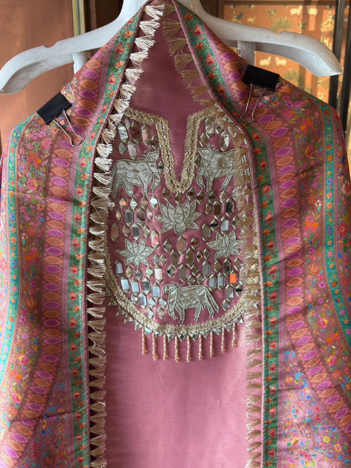 Royal Kashmiri Mirror-Work Unstitched Suit