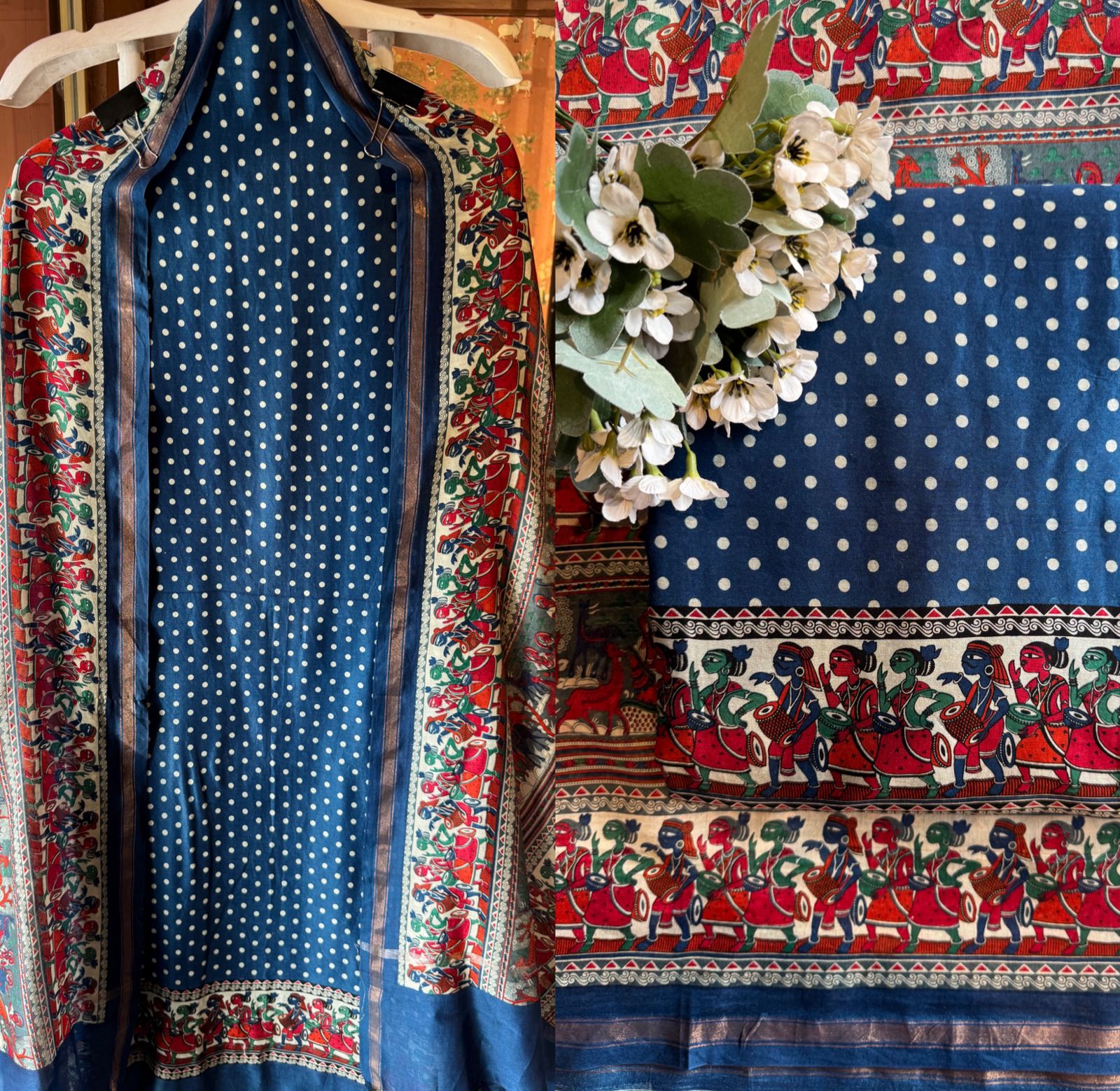 Royal Indigo Maheshwari Silk Ensemble