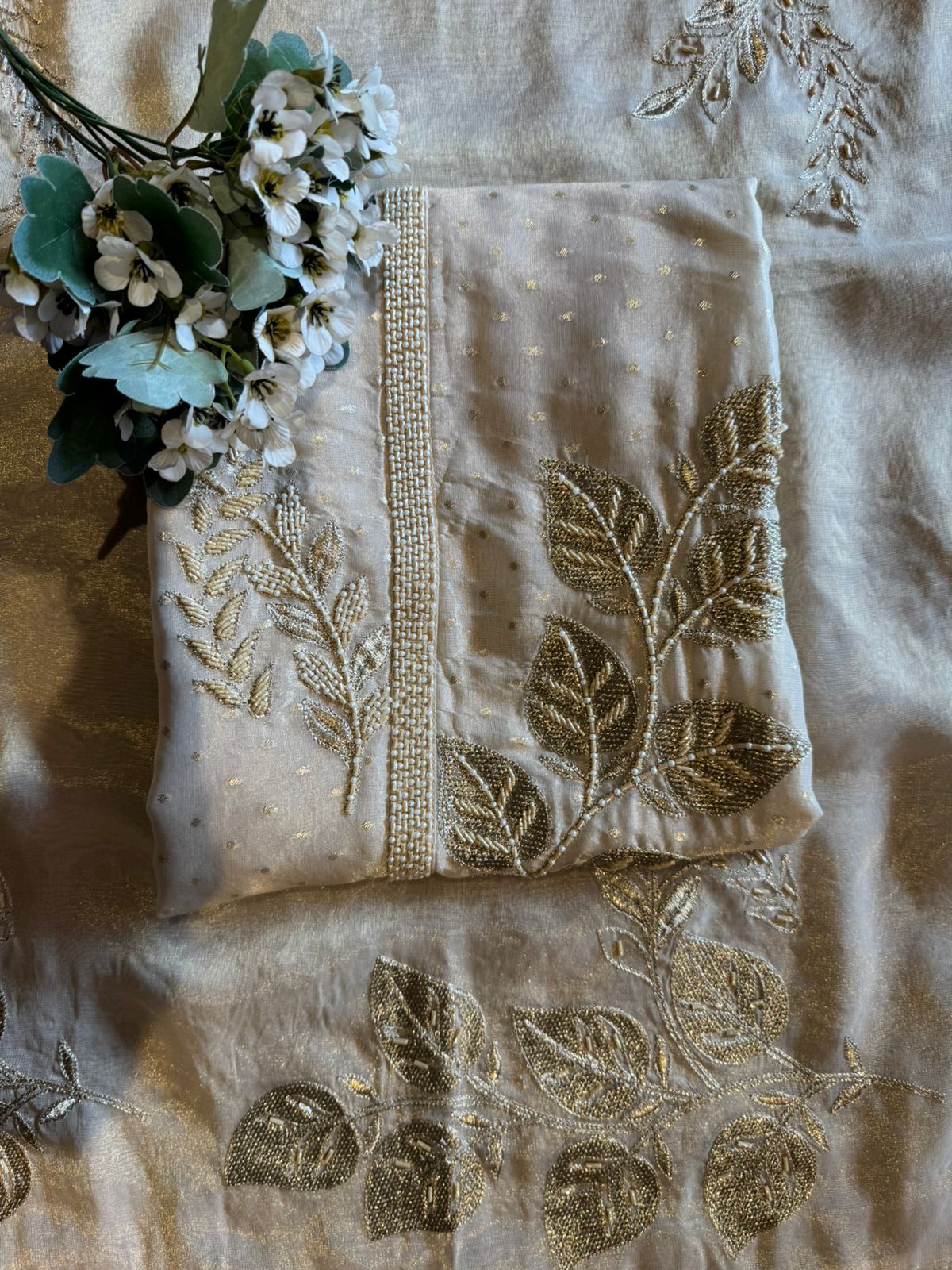 Soft Ivory–Champagne White Unstitched Suit