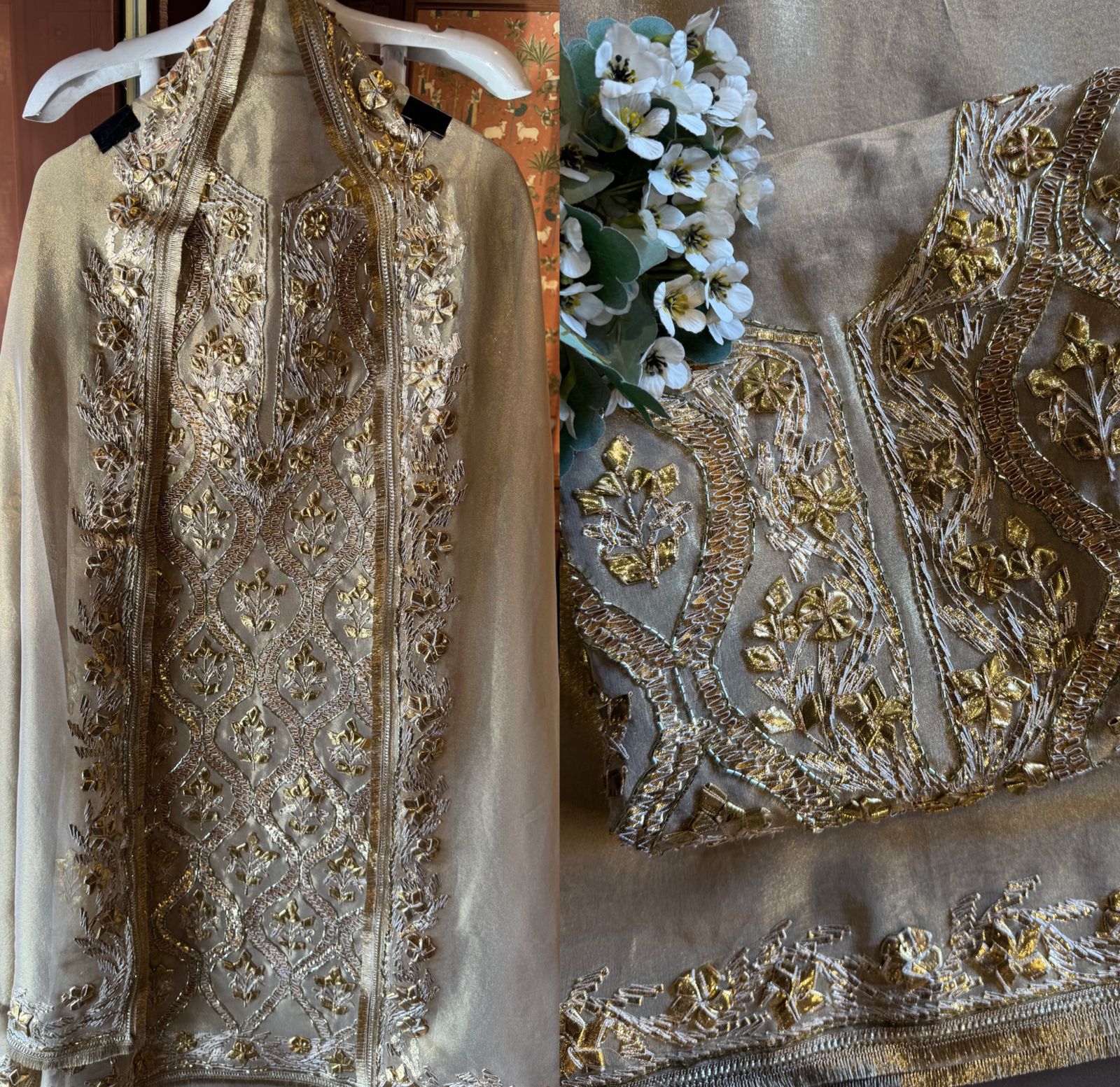 Champagne gold tissue Unstitched Suit