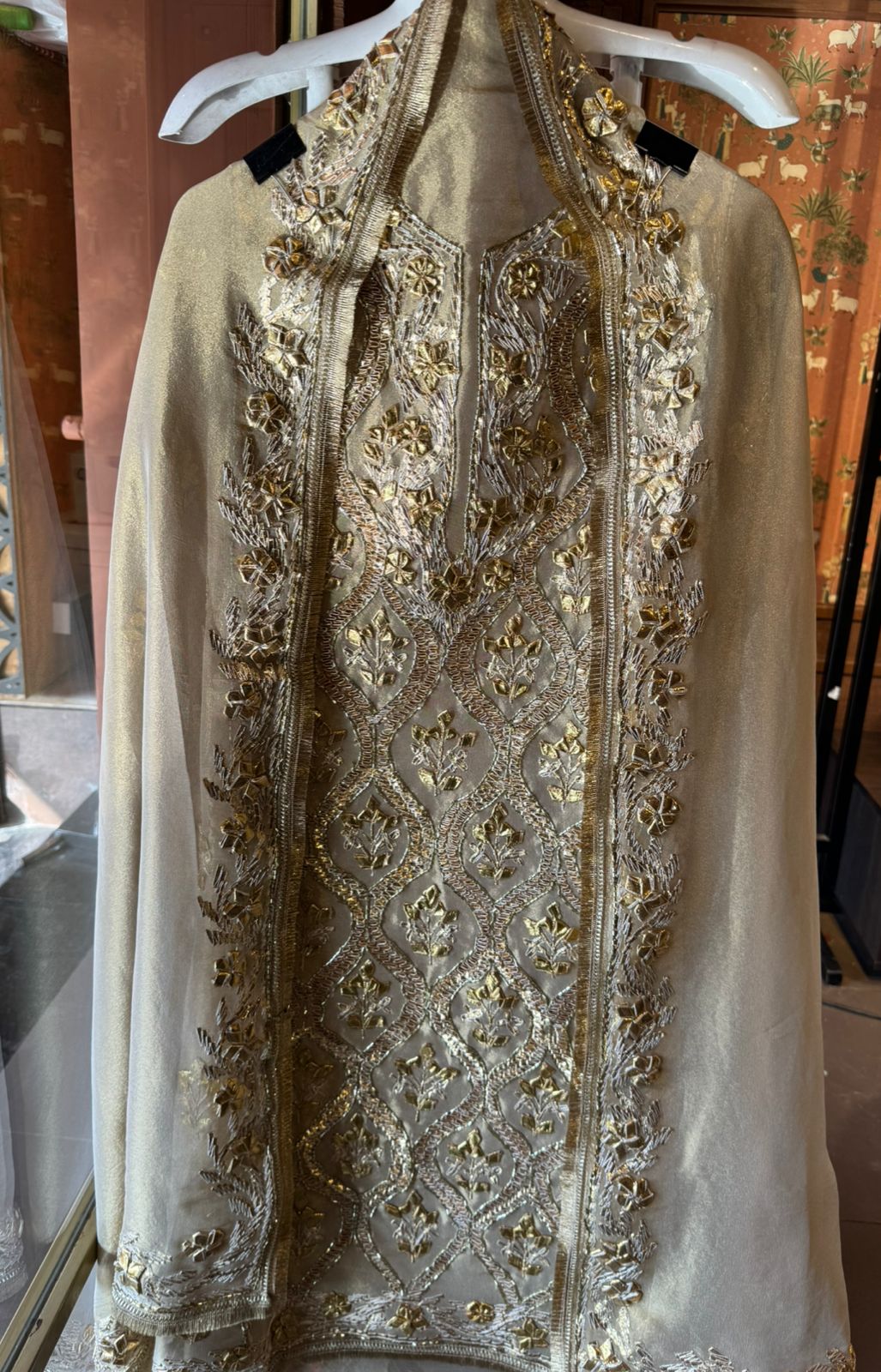 Champagne gold tissue Unstitched Suit