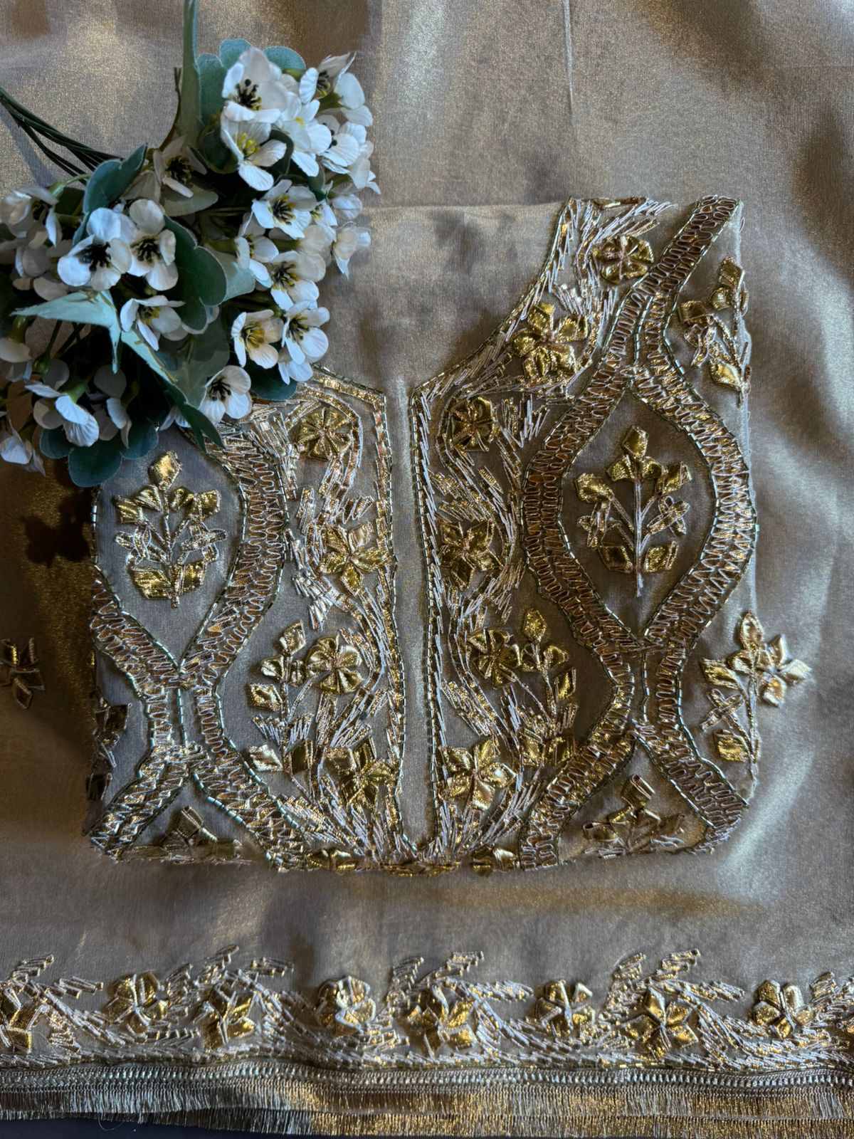 Champagne gold tissue Unstitched Suit