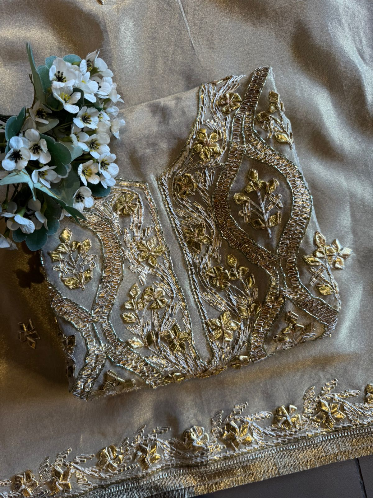 Champagne gold tissue Unstitched Suit