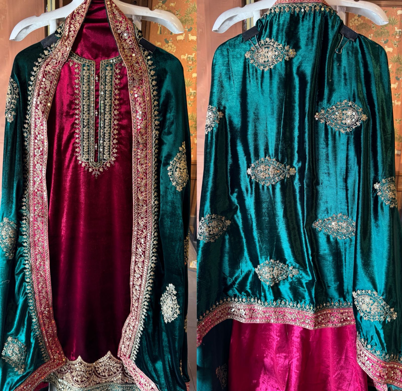 Plain silk velvet Unstitched suit