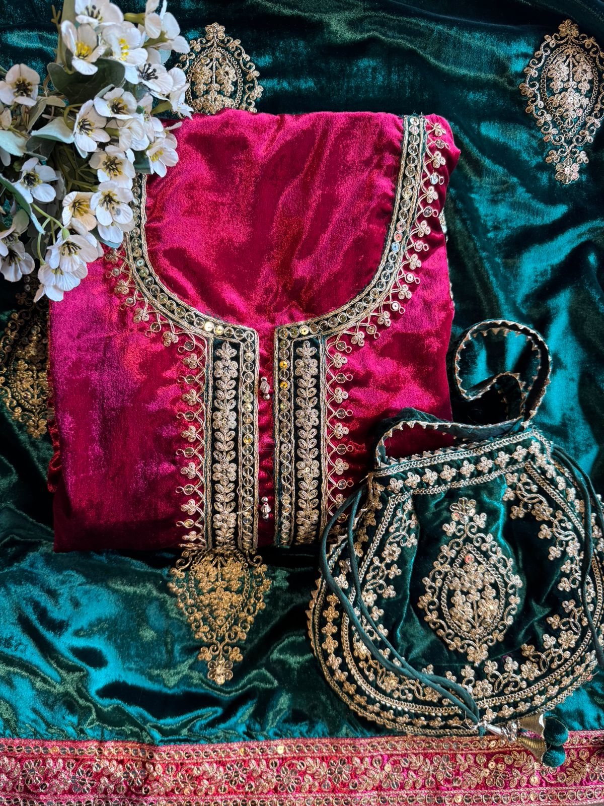 Plain silk velvet Unstitched suit