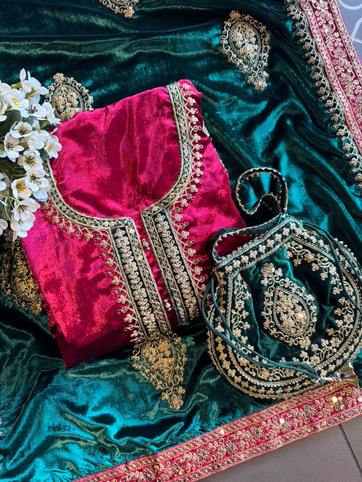 Plain silk velvet Unstitched suit