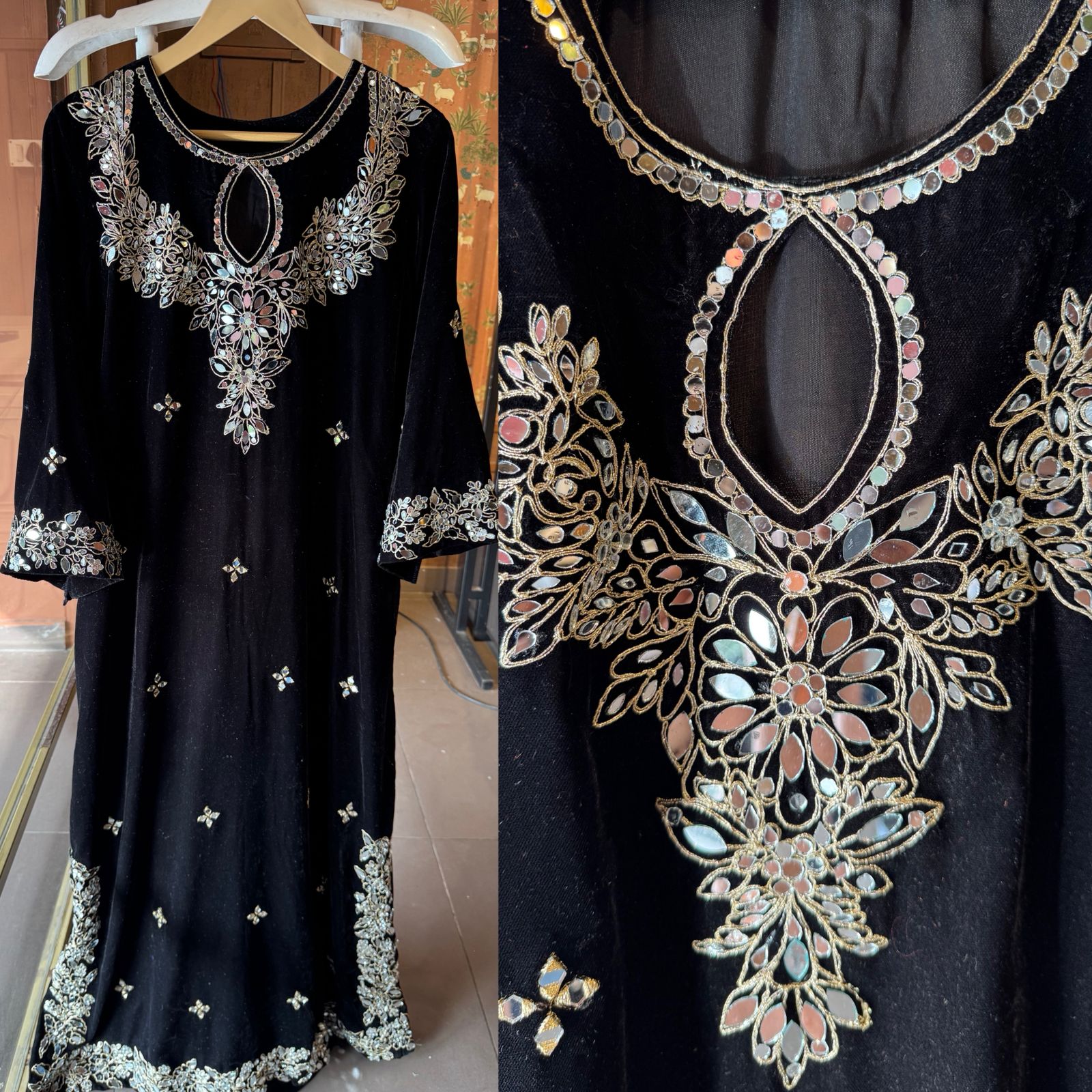 Plain velvet long dress