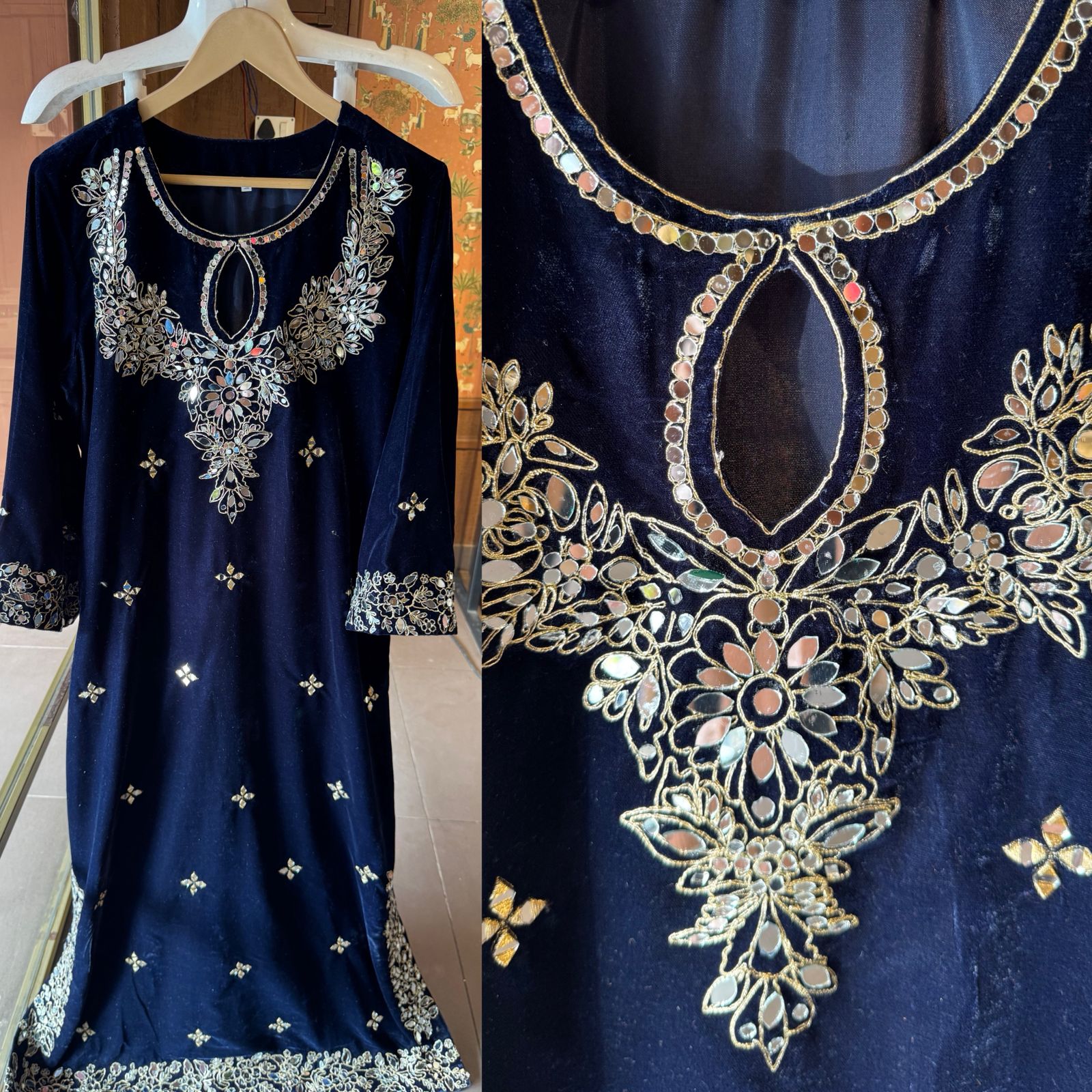 Plain velvet long dress