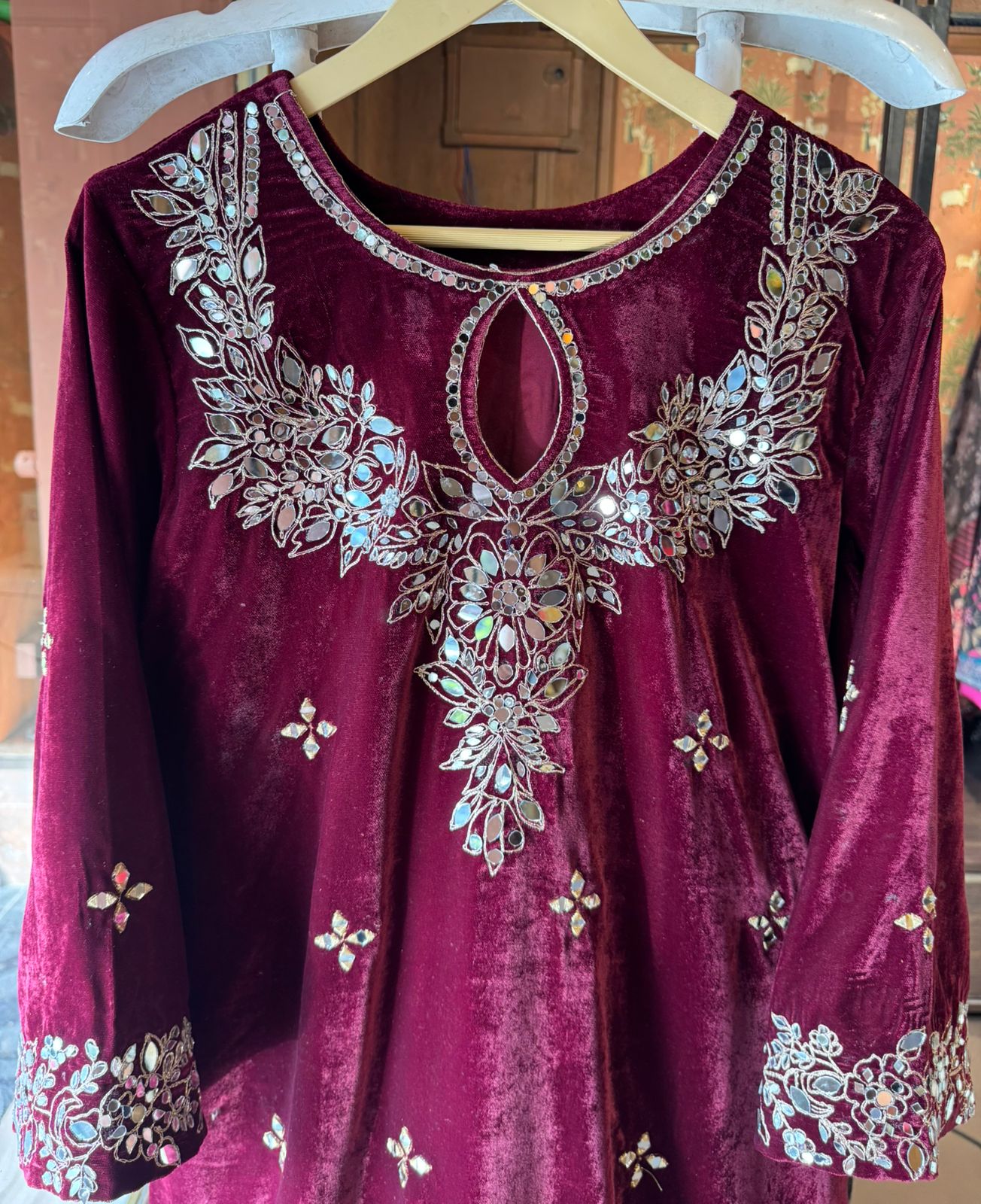 Plain velvet long dress