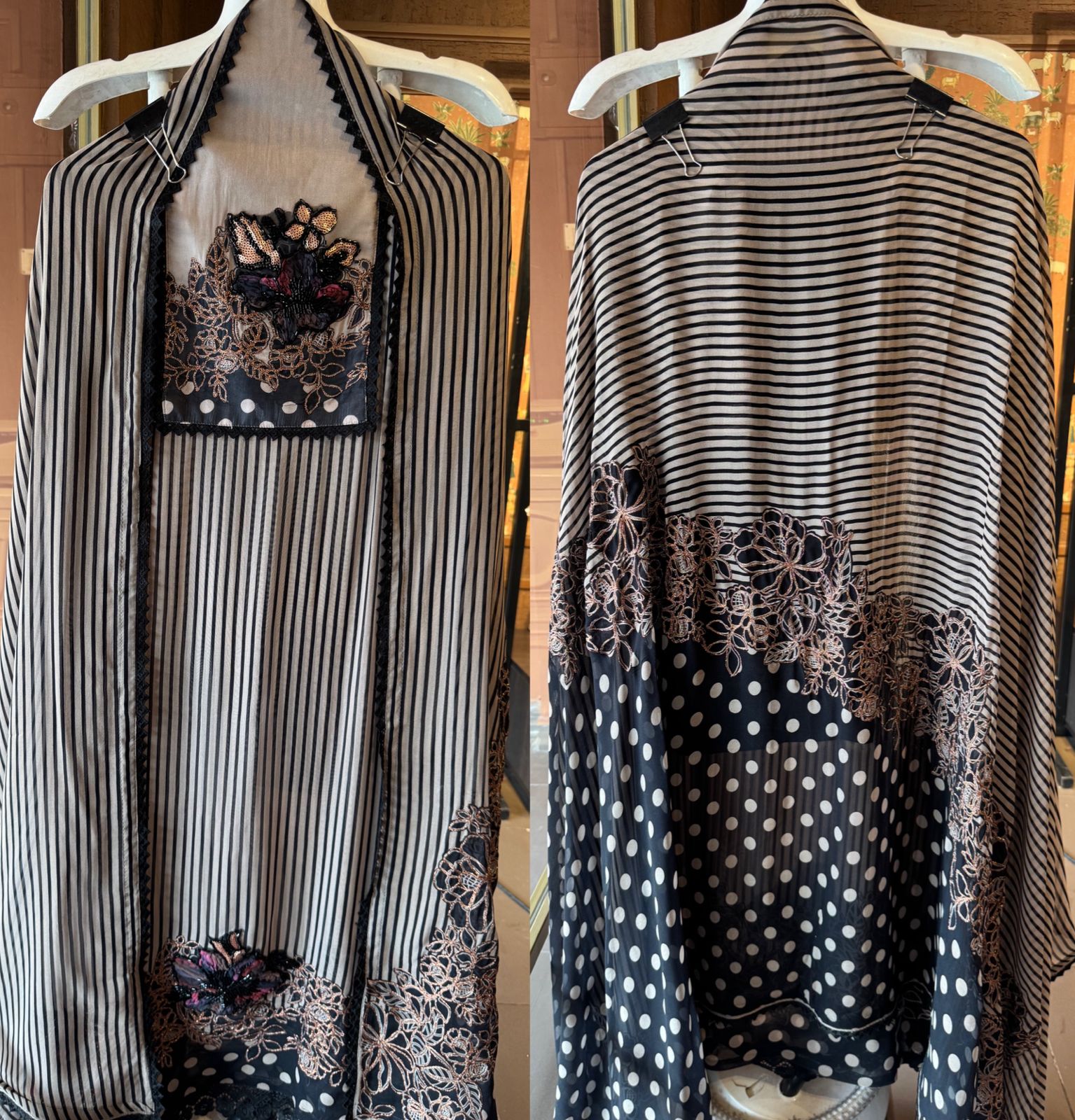 Black & ivory striped Unstitched Suit