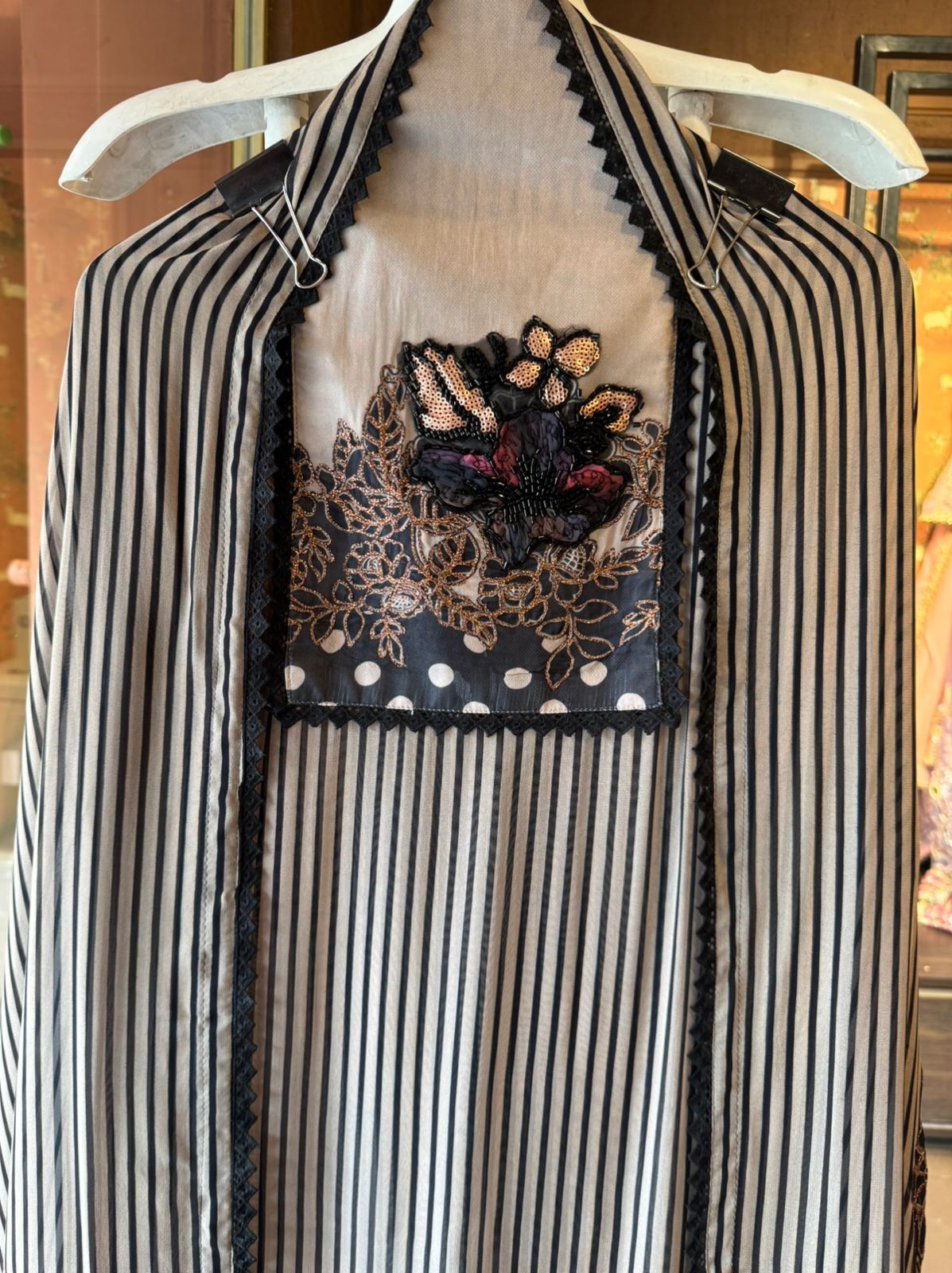 Black & ivory striped Unstitched Suit