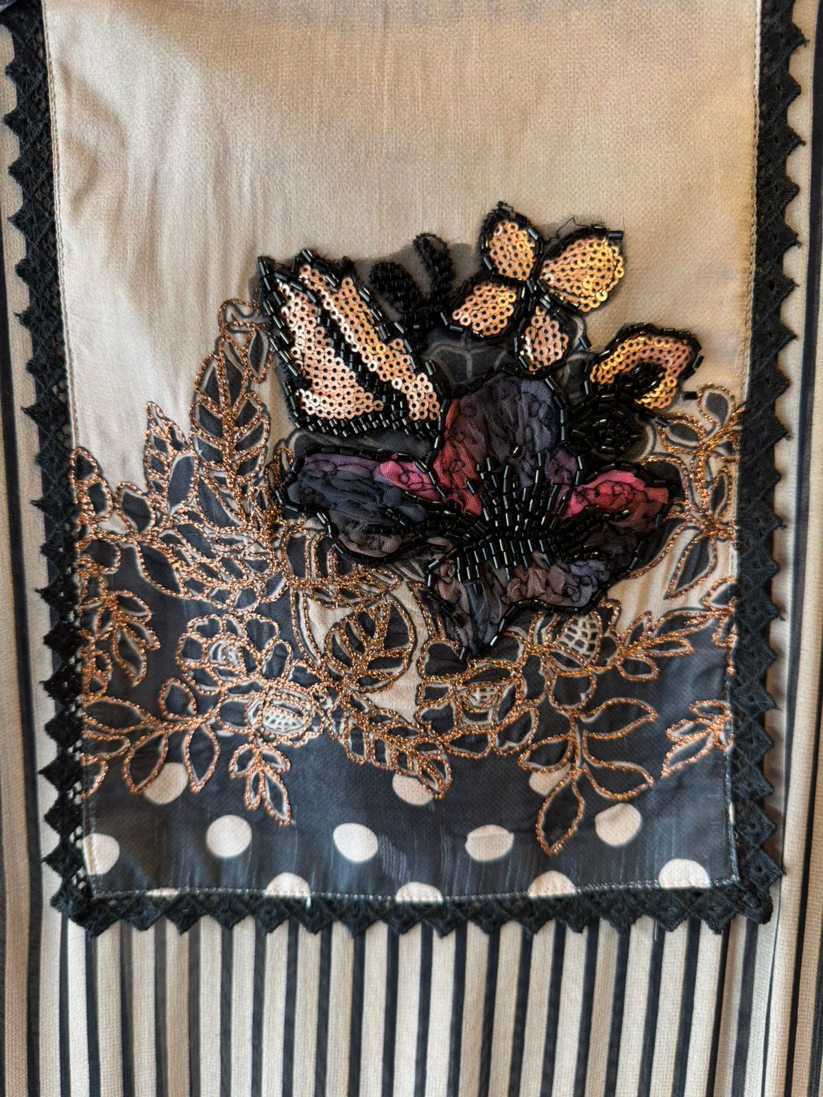 Black & ivory striped Unstitched Suit