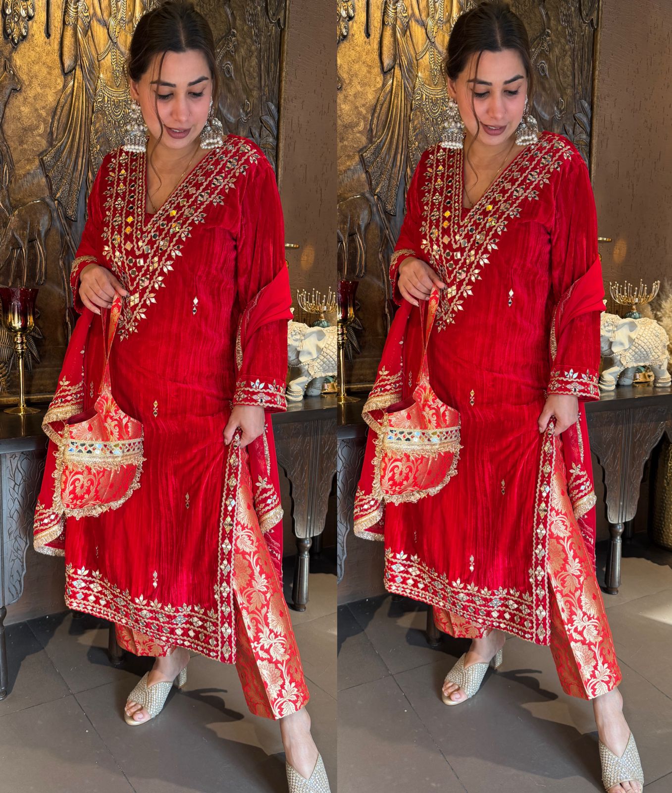 Crushed velvet long Kurta