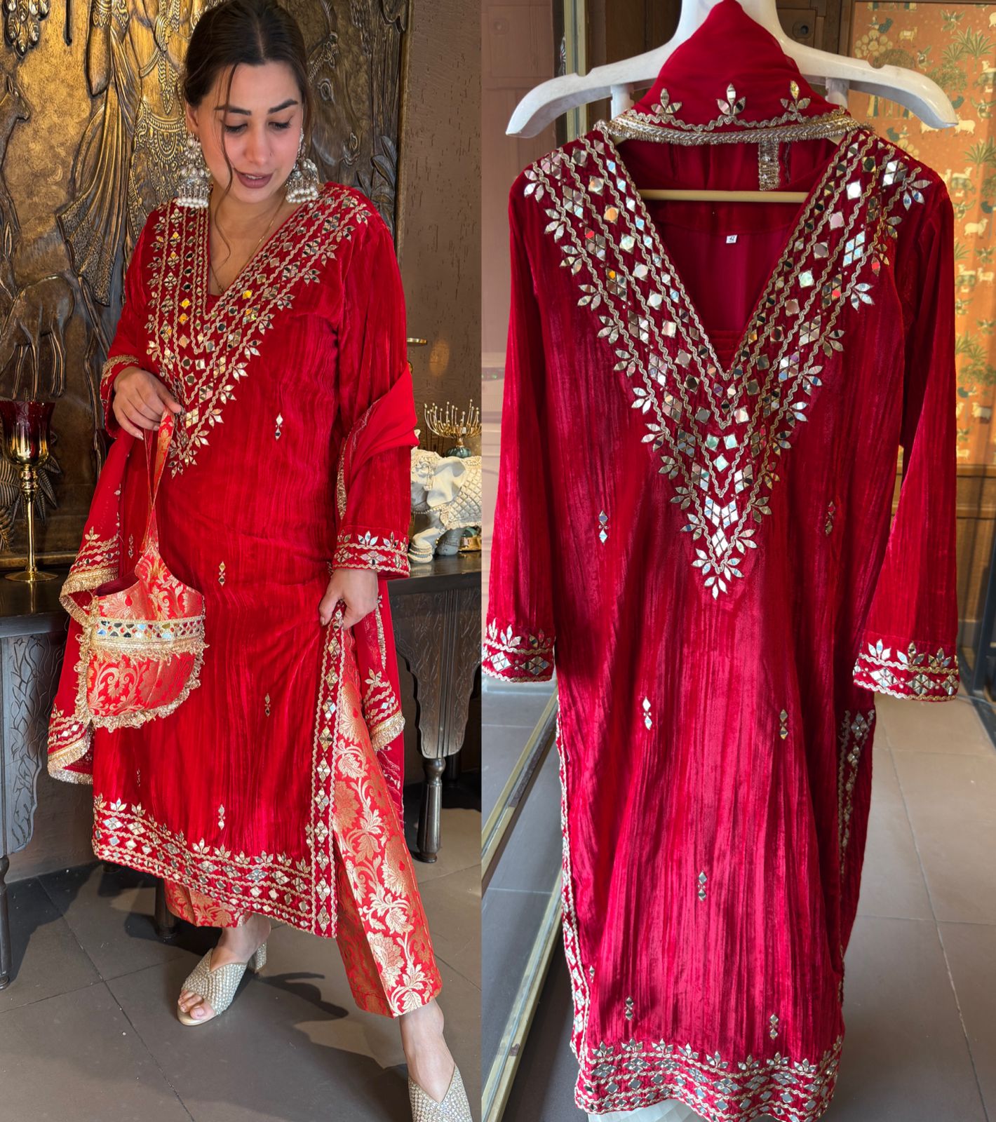 Crushed velvet long Kurta