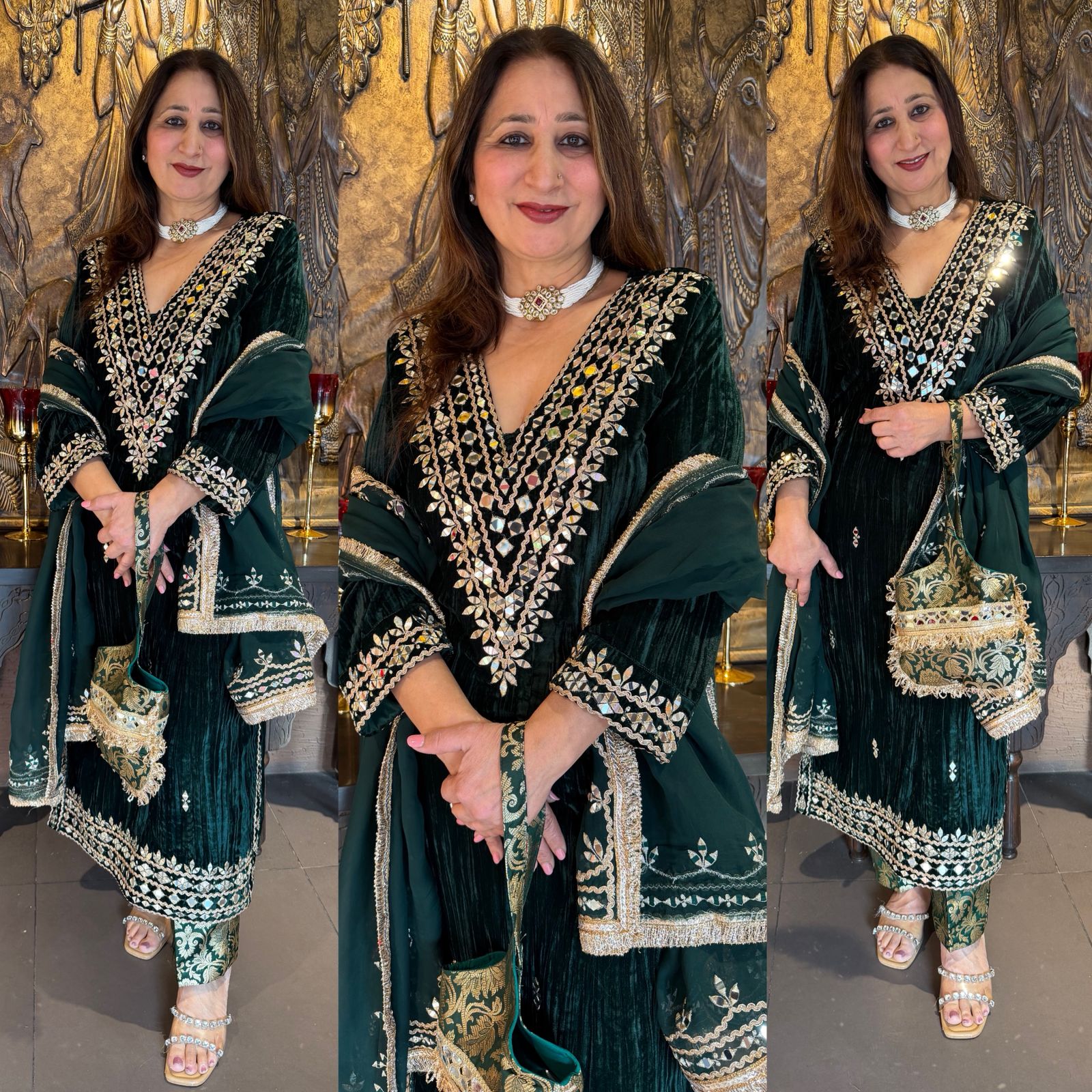 Crushed velvet long Kurta