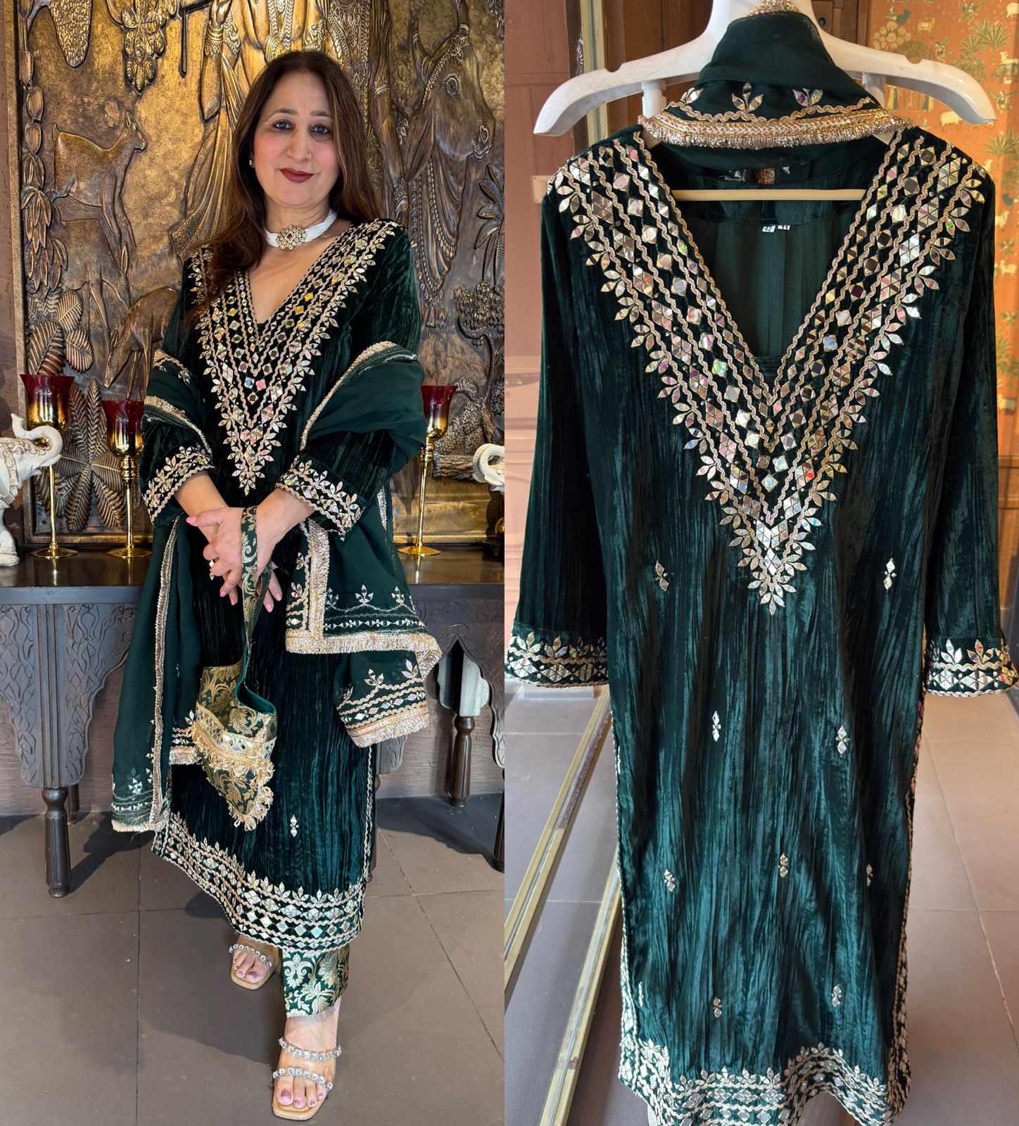 Crushed velvet long Kurta