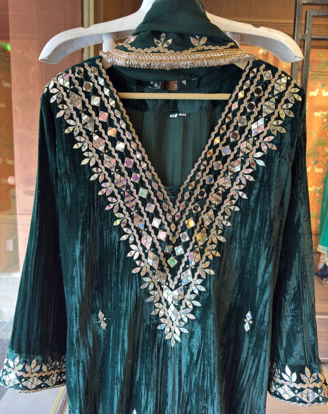 Crushed velvet long Kurta