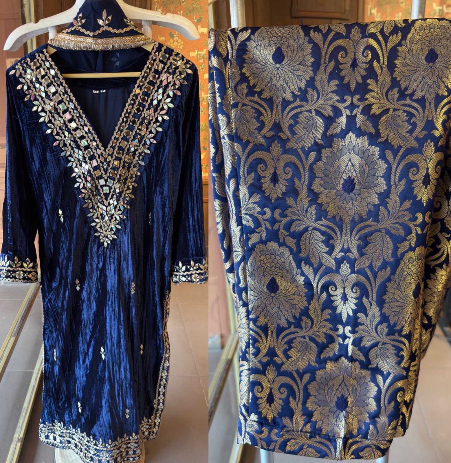 Crushed velvet long Kurta