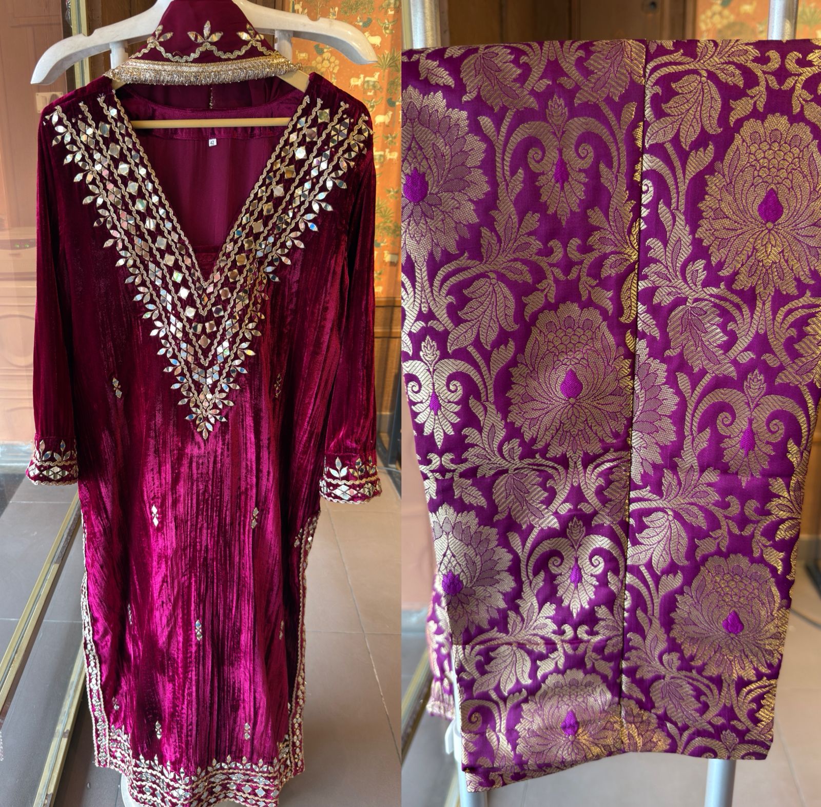 Crushed velvet long Kurta