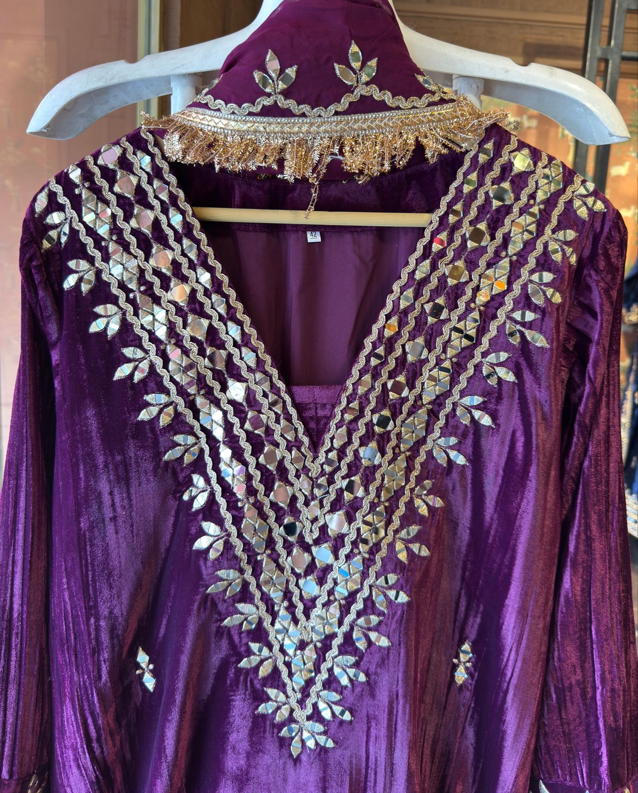 Crushed velvet long Kurta