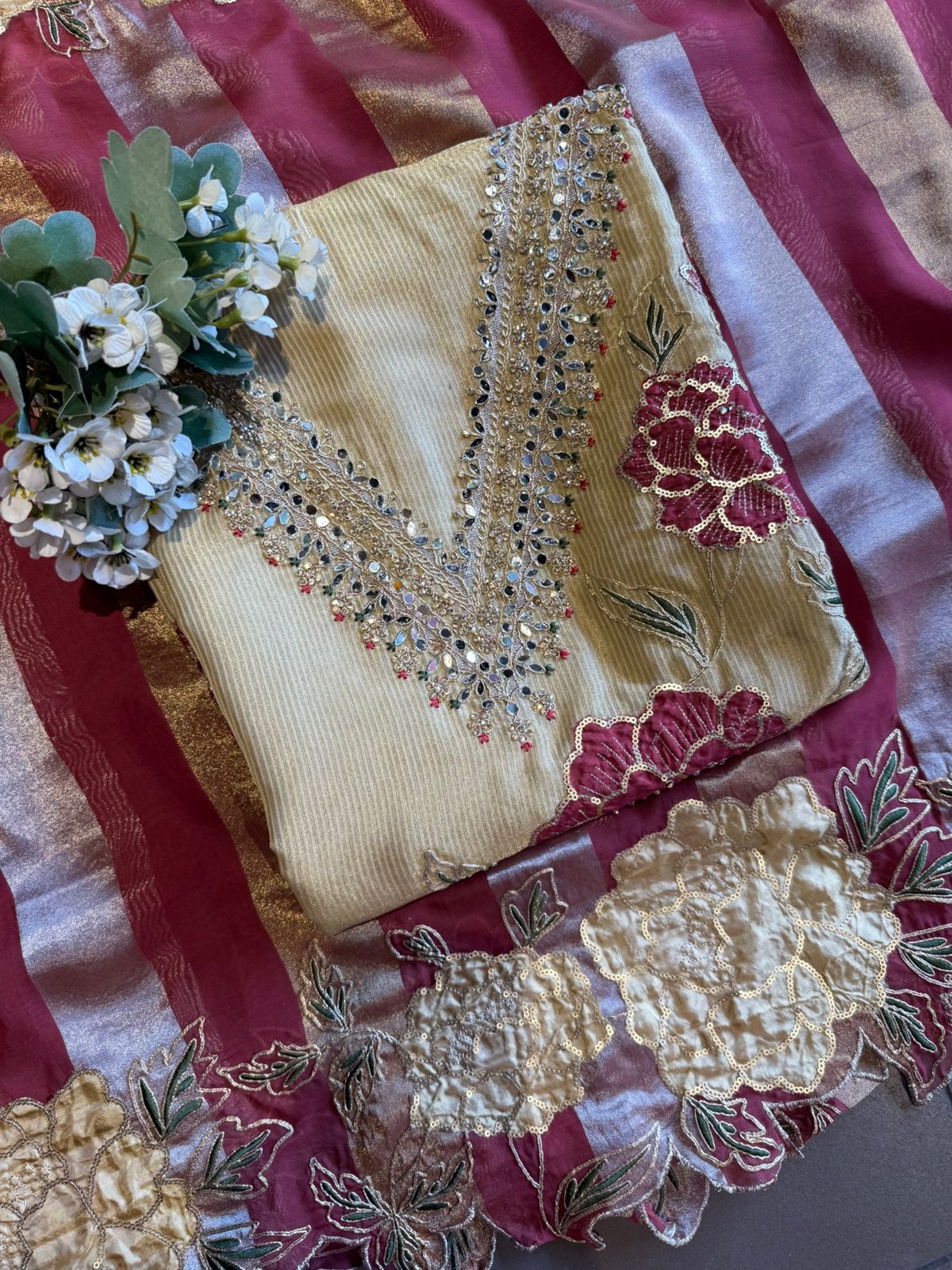 Striped organza fabric Suit