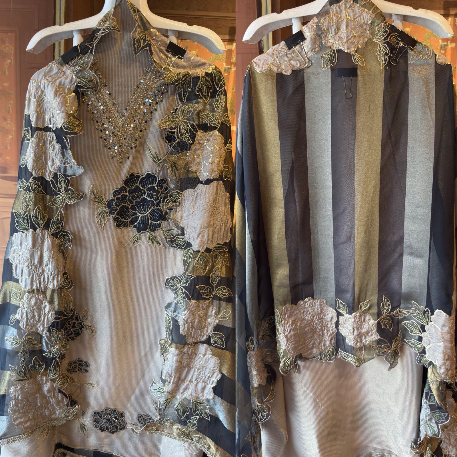 Striped organza fabric Suit