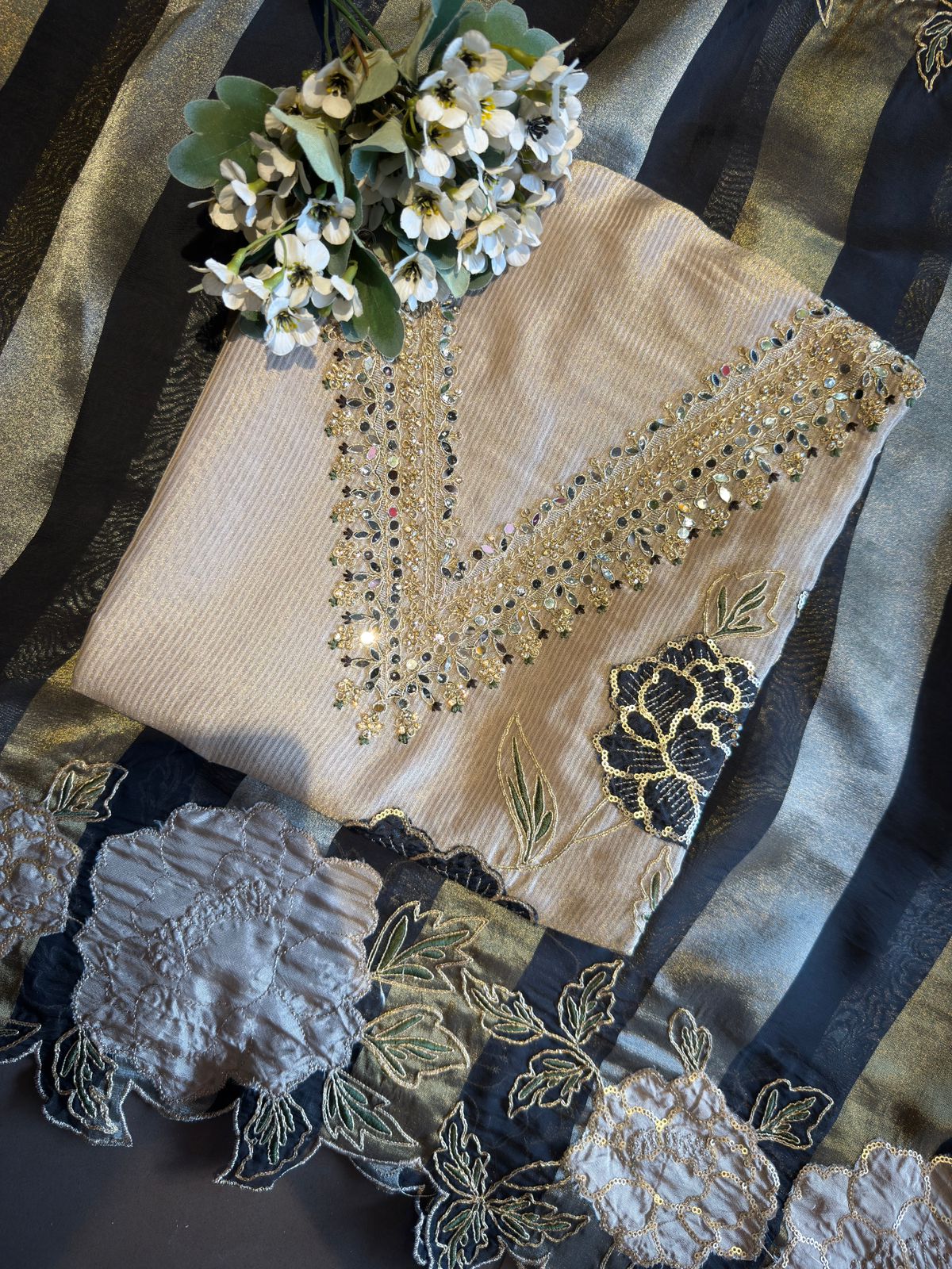 Striped organza fabric Suit