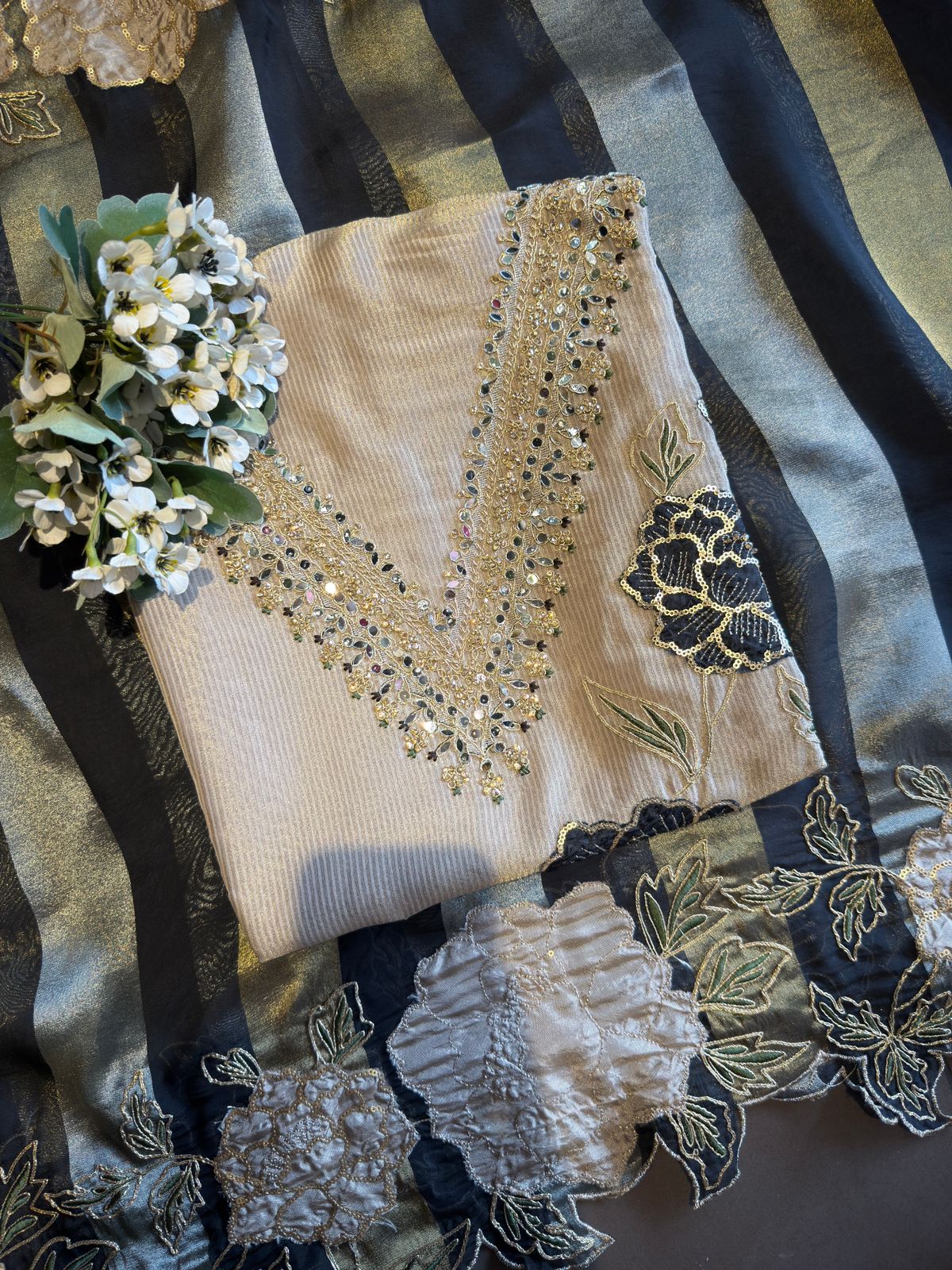 Striped organza fabric Suit