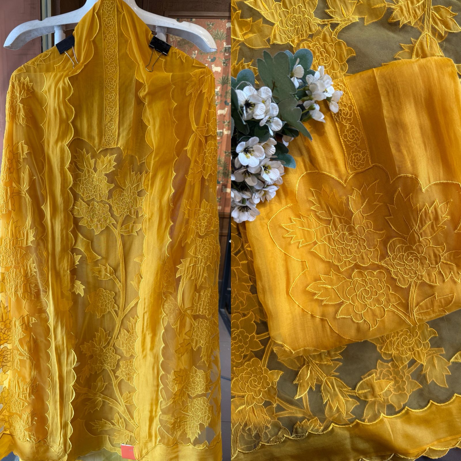 Soft organza unstitched Kurta