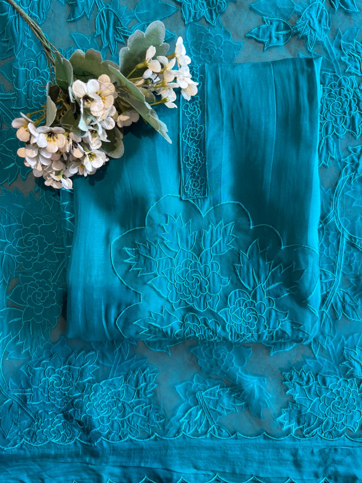 Soft organza unstitched Kurta