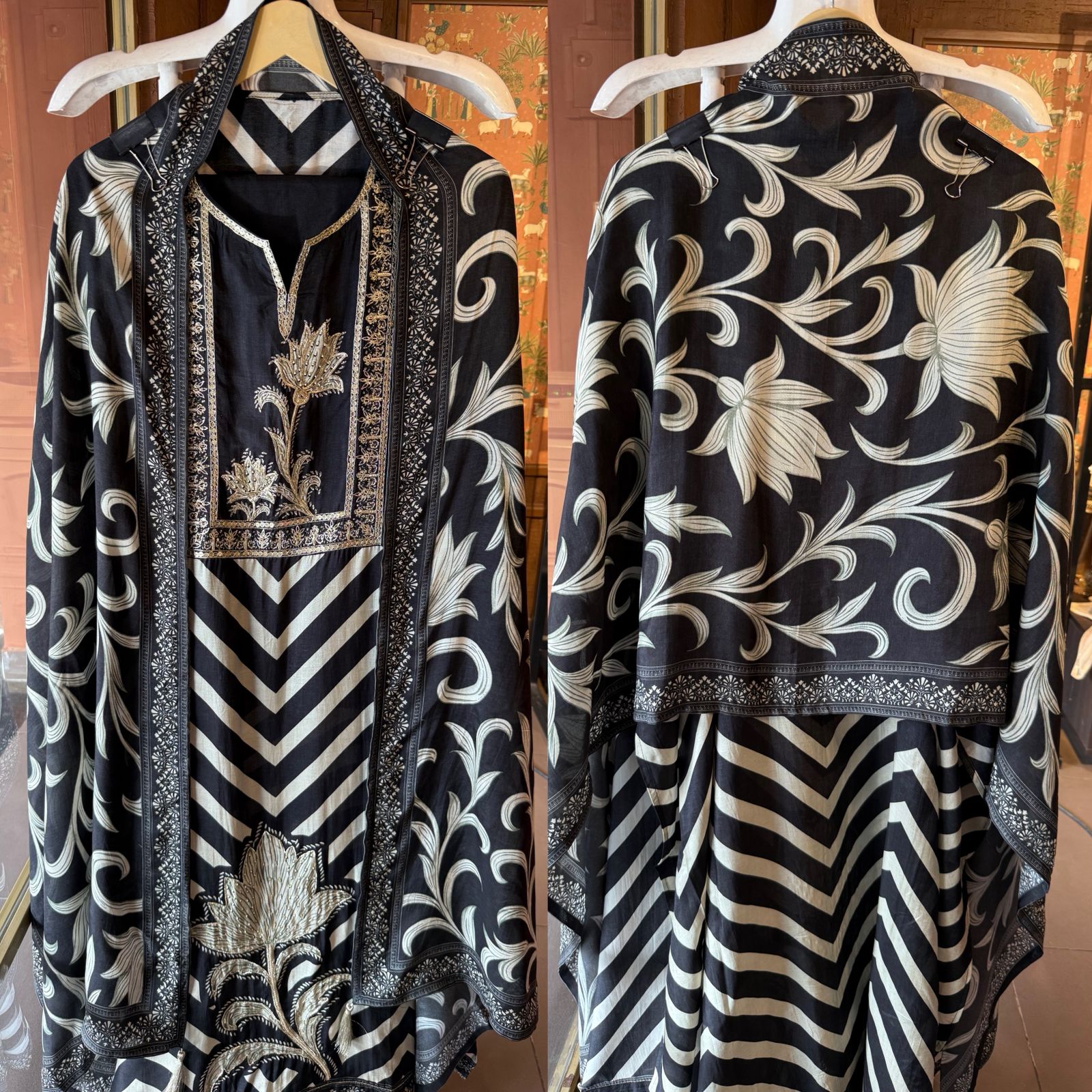 Regal Chevron Floral Opada Silk Unstitched Suit