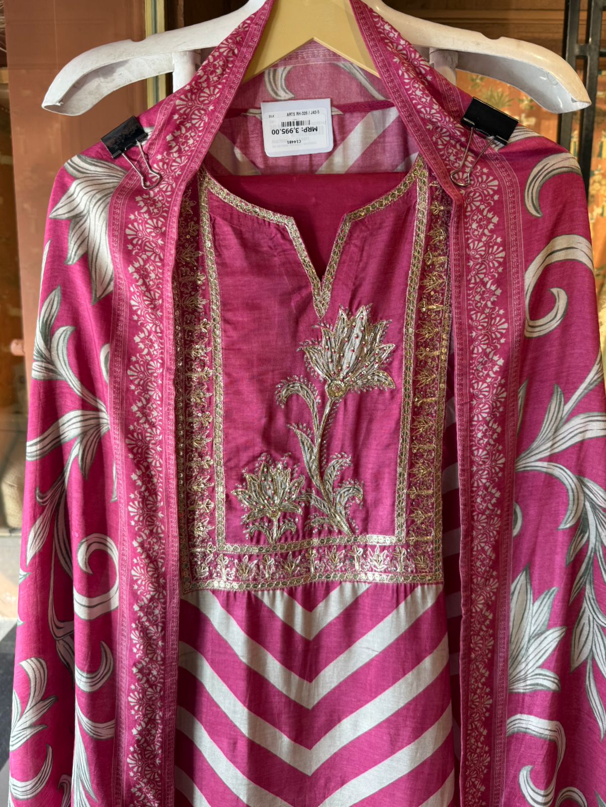 Regal Chevron Floral Opada Silk Unstitched Suit