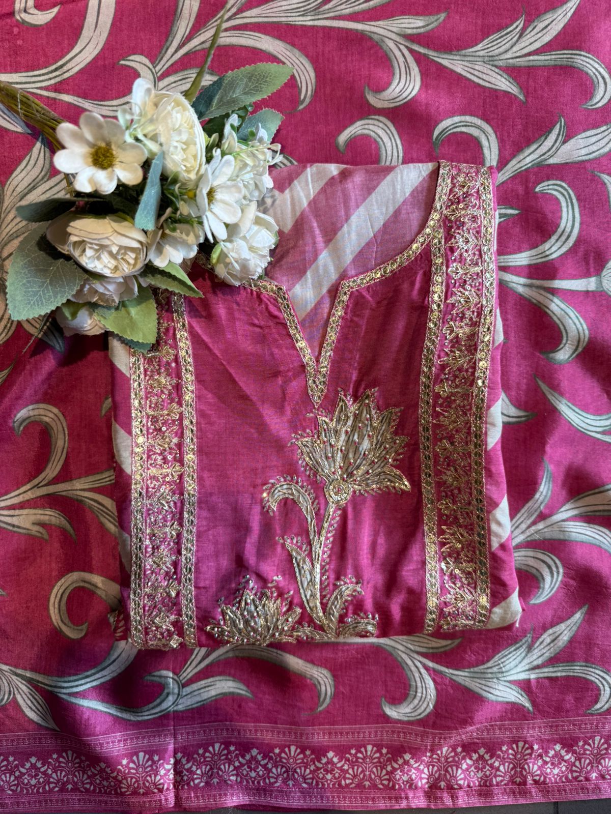 Regal Chevron Floral Opada Silk Unstitched Suit