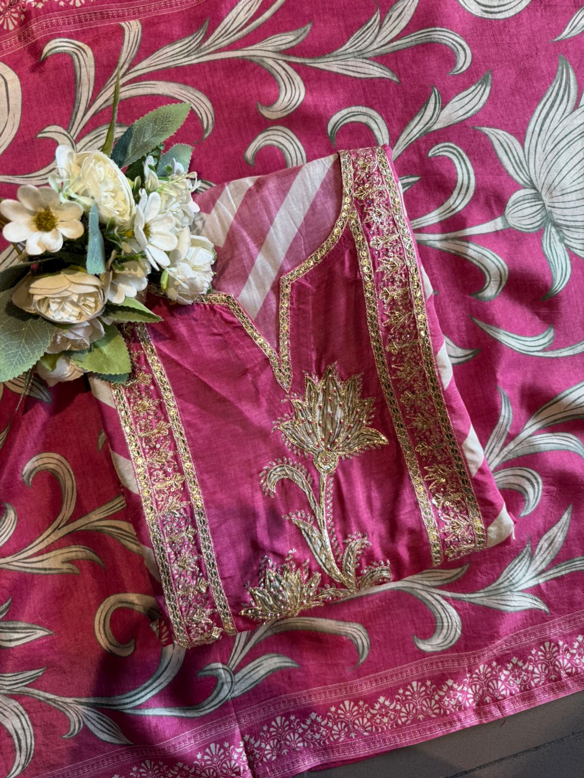 Regal Chevron Floral Opada Silk Unstitched Suit