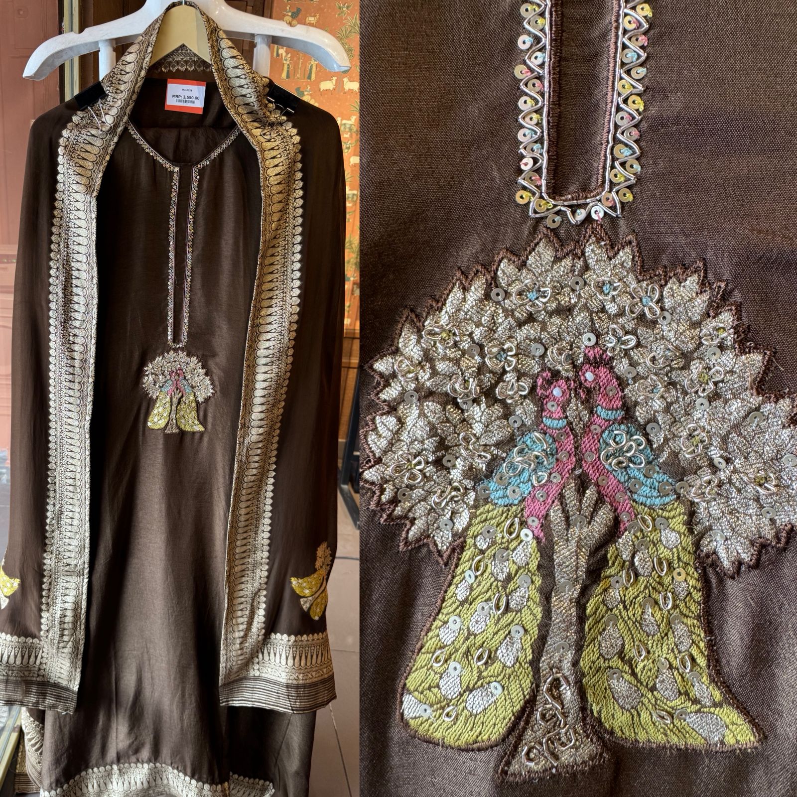 Regal Peacock Zari Silk Unstitched Suit