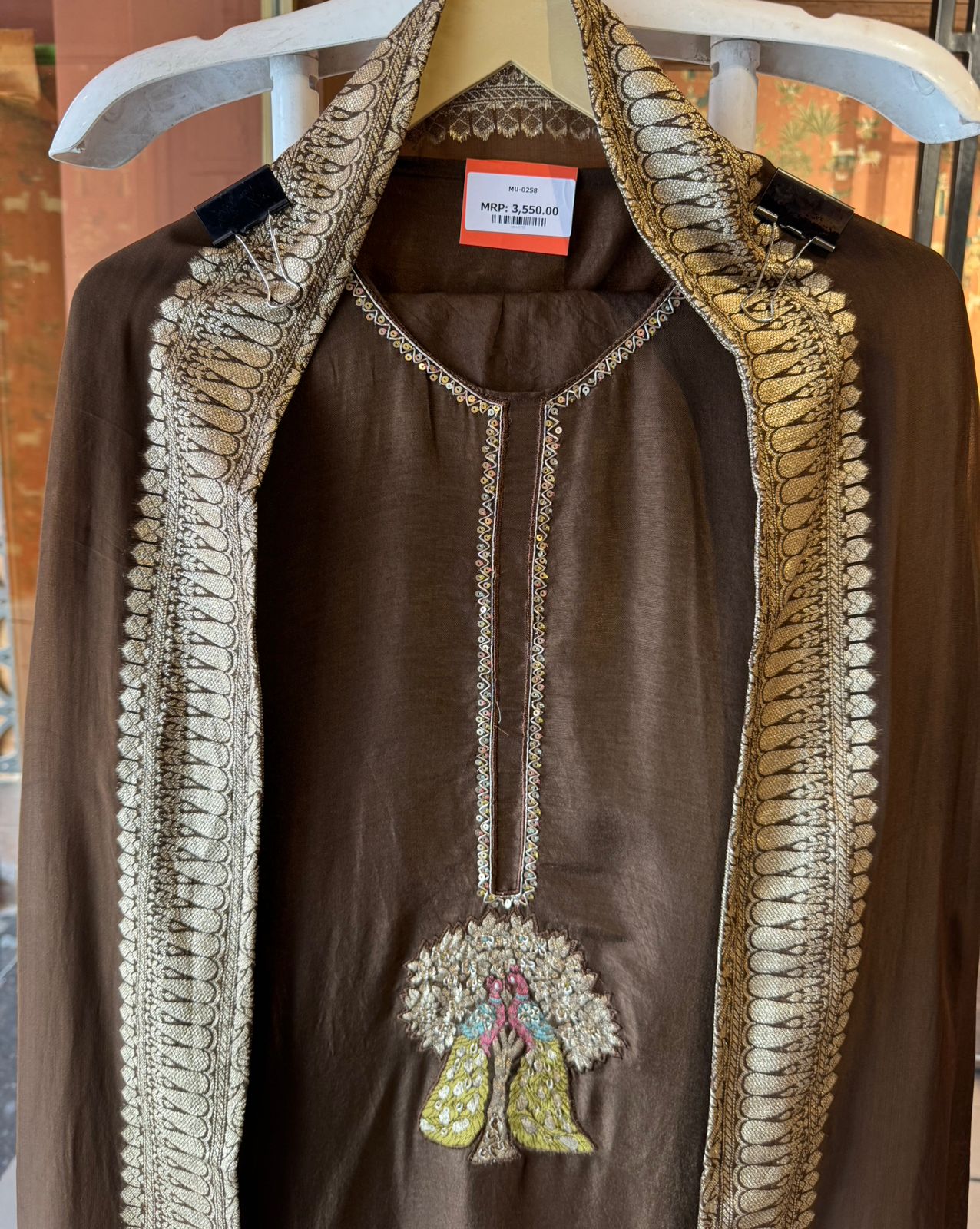 Regal Peacock Zari Silk Unstitched Suit