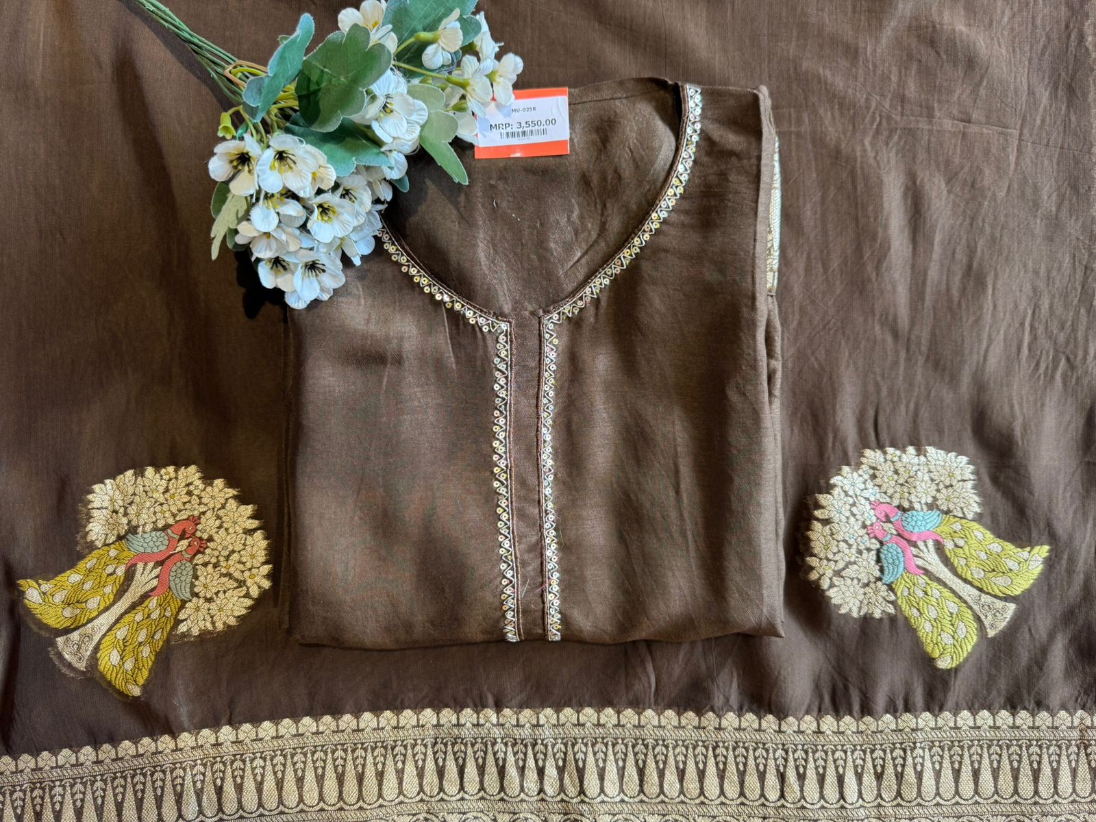 Regal Peacock Zari Silk Unstitched Suit